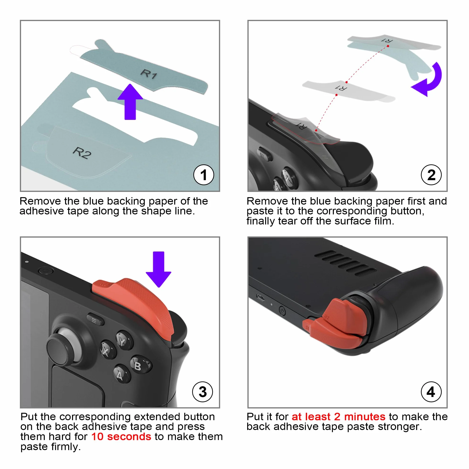 PlayVital LR INCREASER Trigger Stop Shoulder Buttons Extension do Steam Deck LCD,L1R1L2R2 Przycisk Wyzwalacza do Steam Deck OLED,Przedłużacze Zderzaka do Steam Deck-Czarny