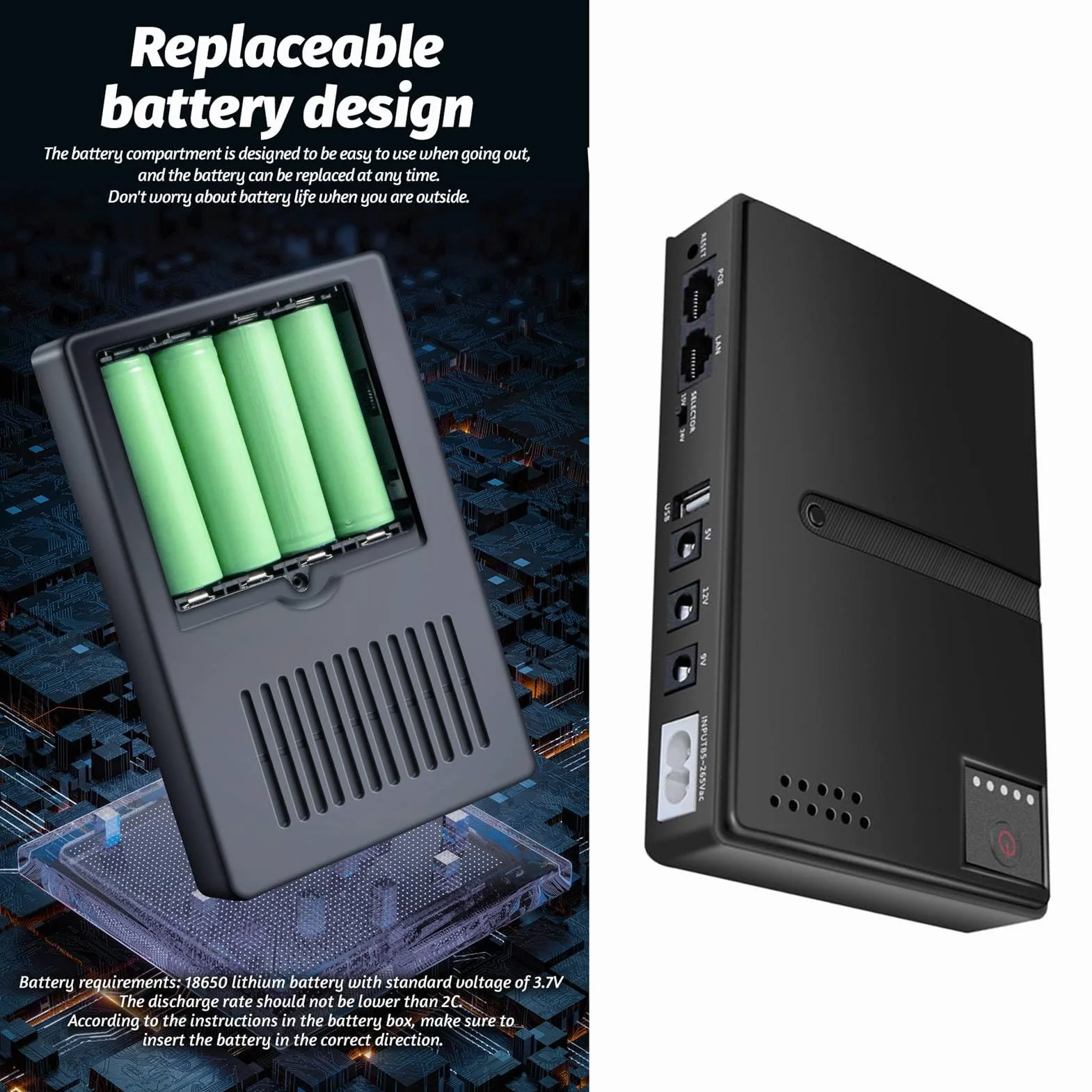 Mini UPS, Akumulator o Mocy 18 W, Zasilacz Bezprzerwowy z Wyjściem DC 5 V, 9 V, 12 V, 2 A, USB 5 V, 2 A, POE, 15 V, 24 V, Mały Zasilacz Awaryjny do Routera, Kamery Bezpieczeństwa