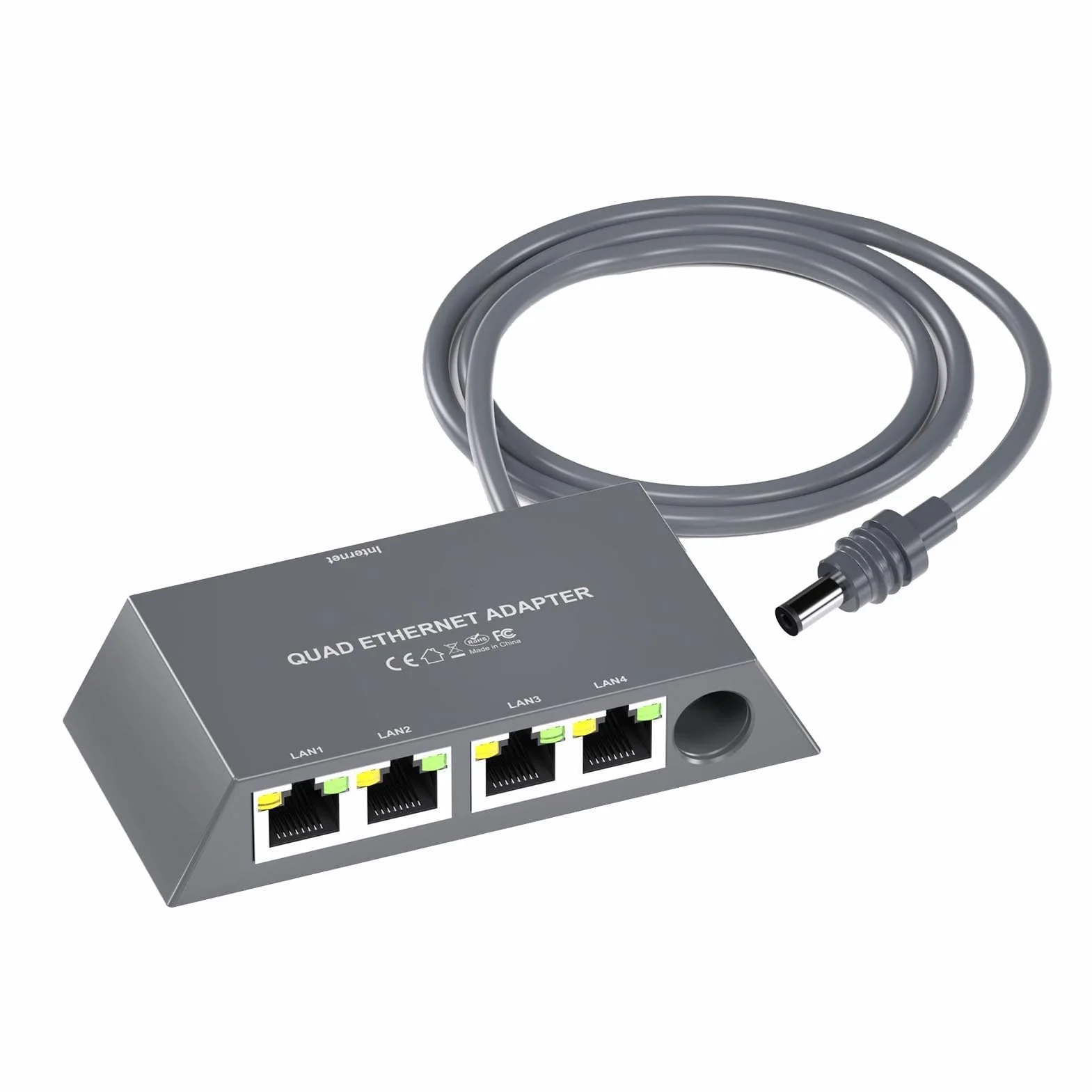 Aramox Wieloportowy Adapter Satelitarny Ethernet ABS 4-portowy Adapter Ethernet do 1 Gb/s Plug and Play Stabilna sieć Przewodowa dla Inteligentnych urządzeń Domowego Biura dla 3. Generacji