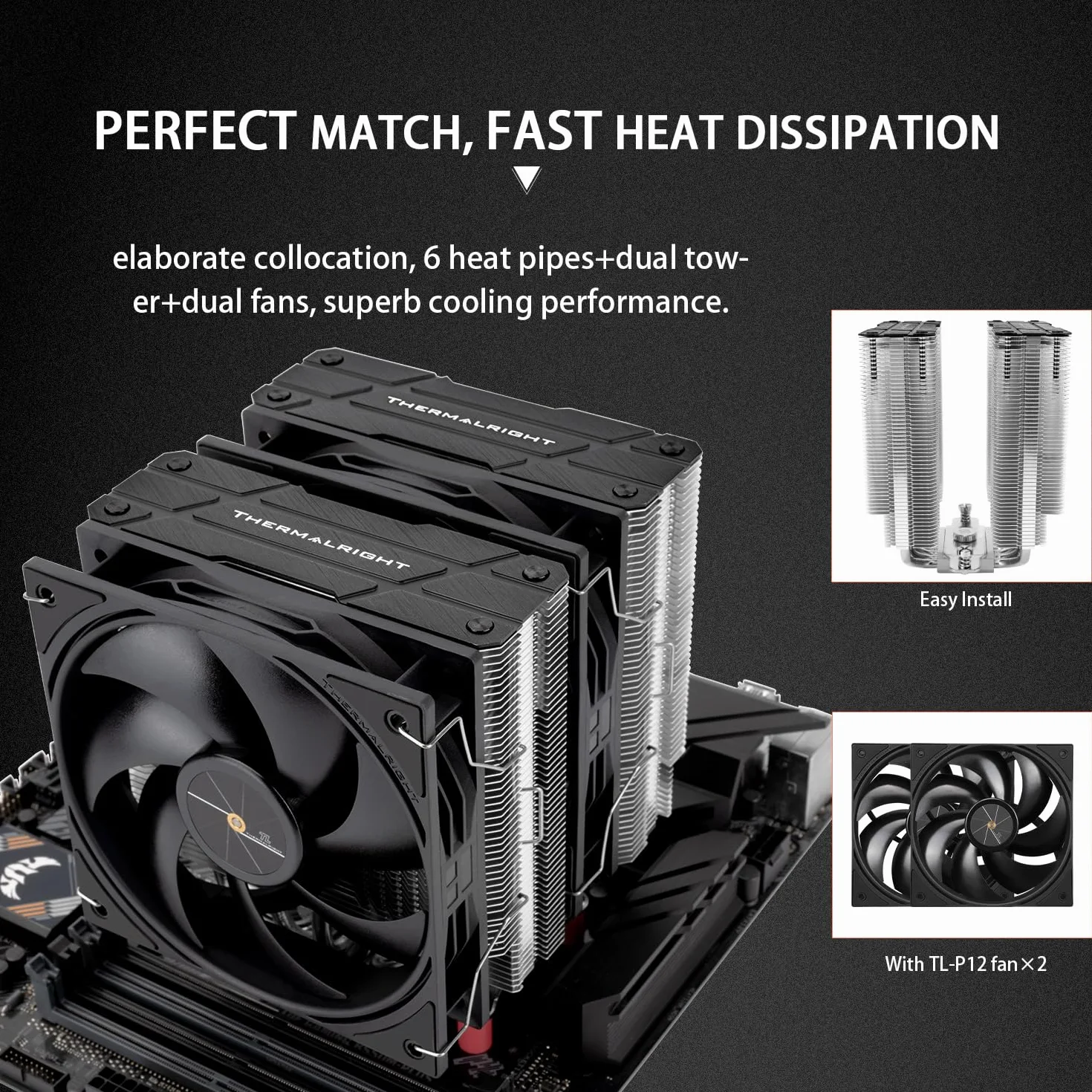 Thermalright Peerless Assassin 120 Black V3 CPU chłodnica powietrzna, chłodnica z 6 rurkami cieplnymi z dwoma wentylatorami TL-P12 PWM, Top Cover Design, dla AM4/AM5, Intel LGA 1851/1700/115X/1200