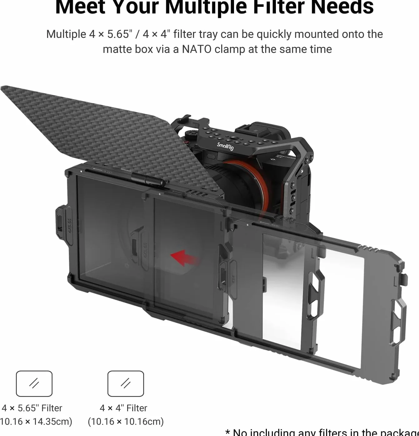 SMALLRIG Mini Matte Box Lite z Flagą Górną do Lustrzanek Cyfrowych i Aparatów Bezlusterkowych, Kompatybilny z Obiektywami 67mm/72mm/77mm/82mm/95mm, Dostarczany z Tacą na Filtry - 3575