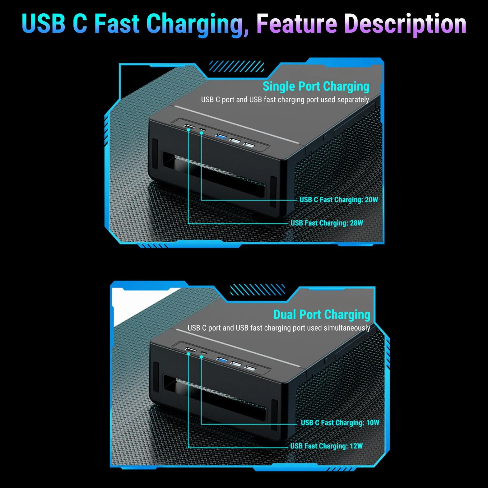 Jectse Podstawa Pod Monitor z 4 Portami USB, Podstawka Pod Monitor z regulacją Wysokości i ładowarką do Telefonu, Koncentrator Portów USB i Schowek na Szuflady, Organizer na Biurko z