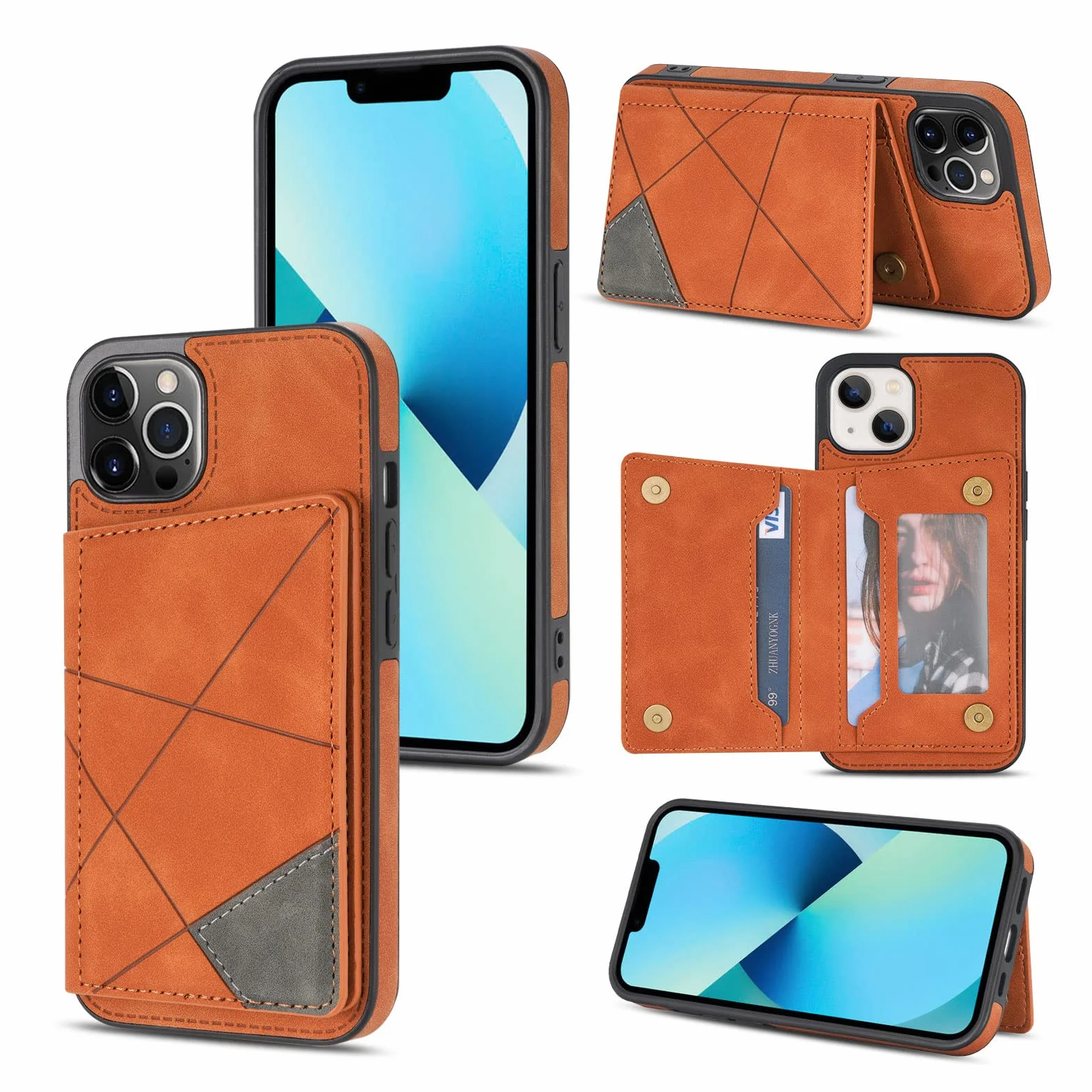 Etui do iPhone 14/14 Pro/14 Plus/14 Pro Max, skórzany portfel z 2 przegródkami na karty, z klapką, etui na telefon komórkowy, zapięcie magnetyczne, etui ochronne, czerwone, 14 Pro Max 6,7"