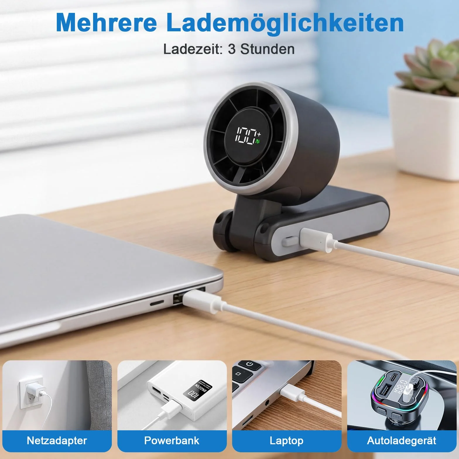 SURFOU Wentylator ręczny 4000 mAh, przenośny mini wentylator turbo z 5 stopniami, wskaźnik LED, składany, 3 w 1, ładowanie przez USB, wydajny do biura, podróży i na zewnątrz, czarny