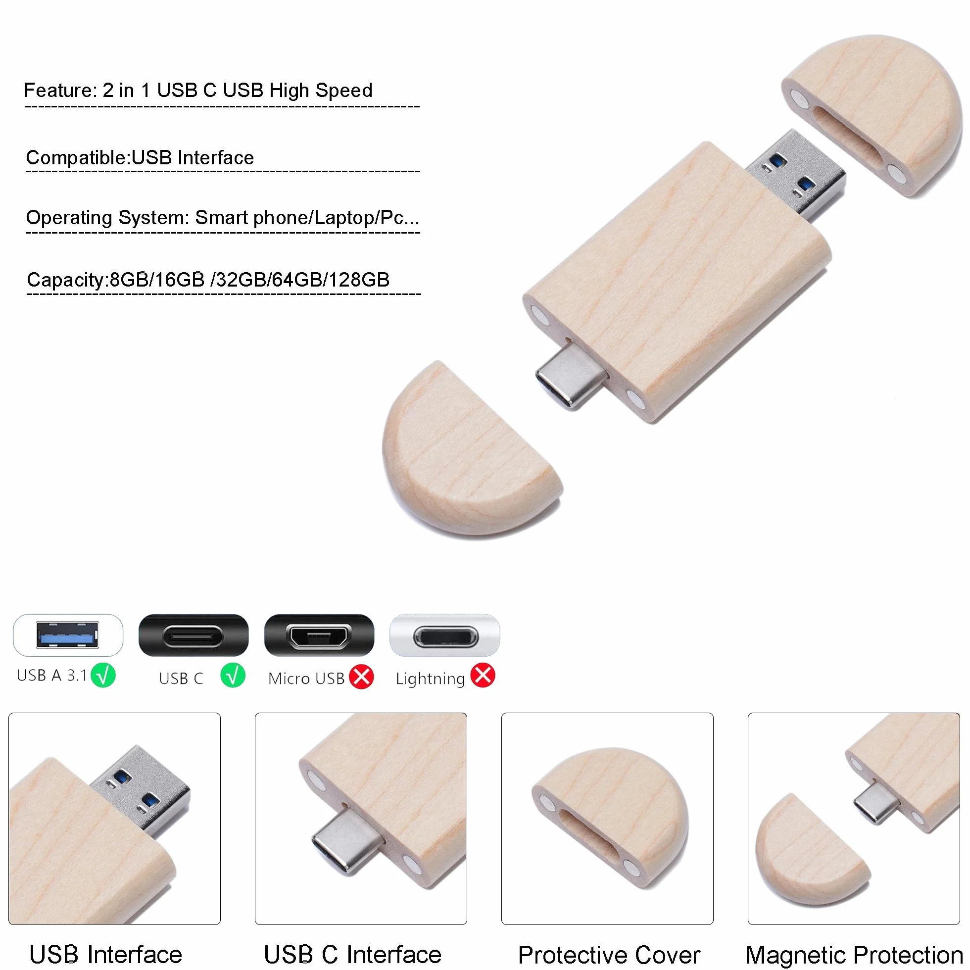 5 x pamięć USB C 16 GB, szybki dysk flash USB 2.0, typ C, podwójny OTG, klonowe pudełko do telewizora, samochodu, smartfona, PC, laptopa..