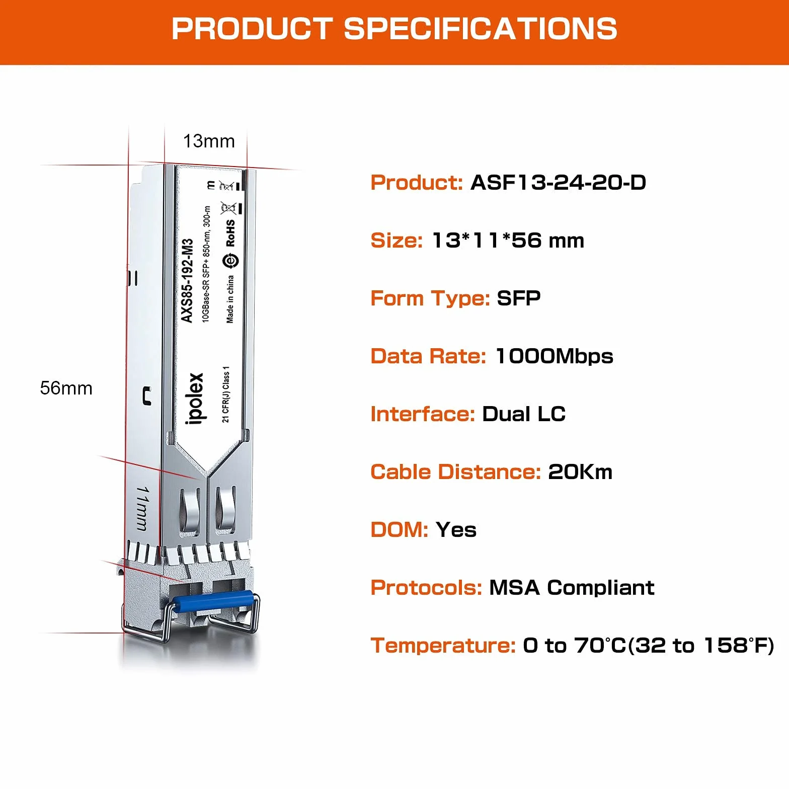ipolex 1 PC 1G SFP LX jednomodowy moduł LC Transceiver, 1000Base-LX Mini-Gbic moduł kompatybilny z Cisco GLC-LH-SMD, Ubiquiti UF-SM-1G, Meraki, Netgear, Mikrotik, Zyxel itp. (SMF, 1310 nm, 20 km).