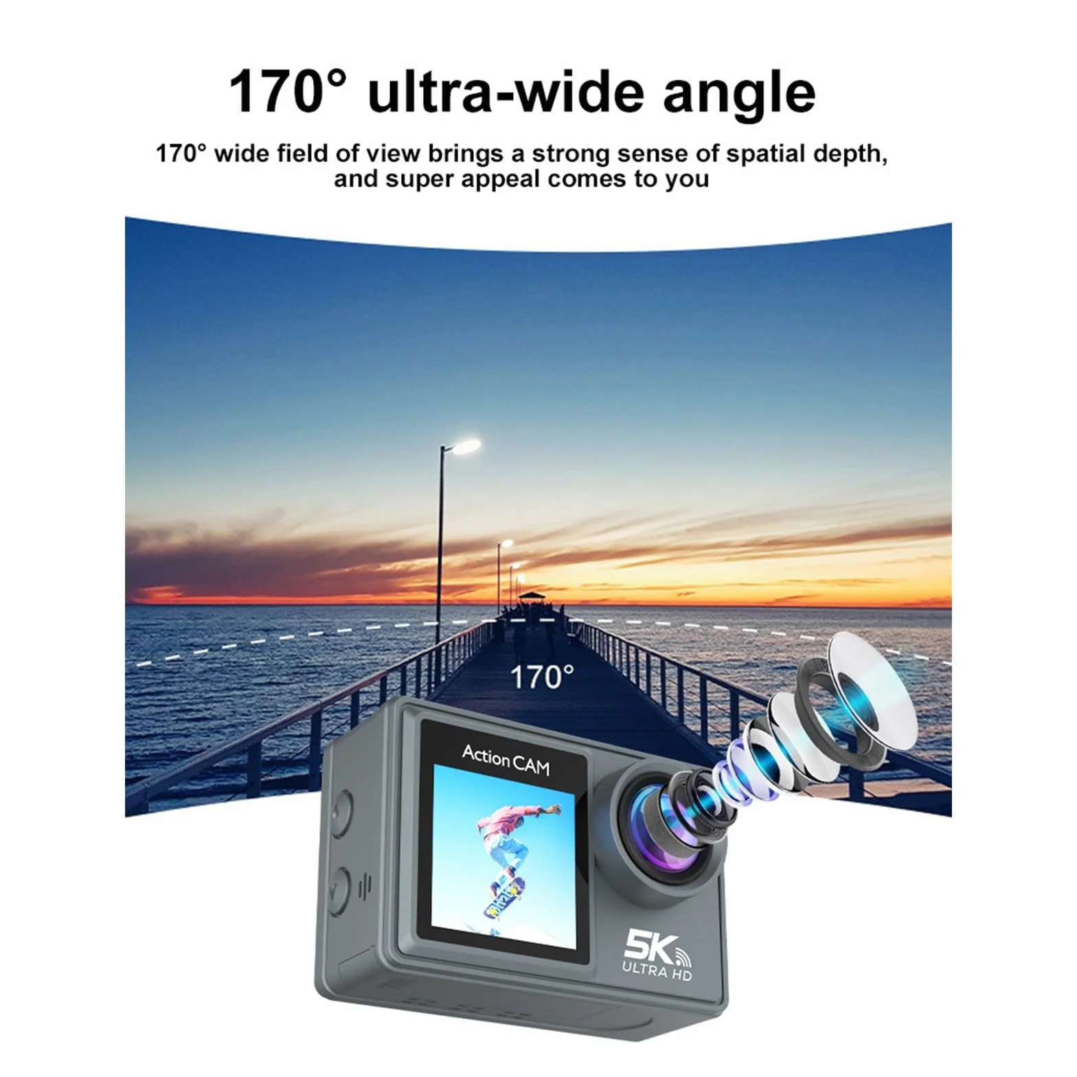 Nordzens Action Camera 5k + 64 Gb Memory Card, Waterproof 30m, Wifi & Wireless Mic Support, Mobile Phone Link, 170 Degree Wide Angle, Ideal for Travel, Cycling, Diving, Vlogging