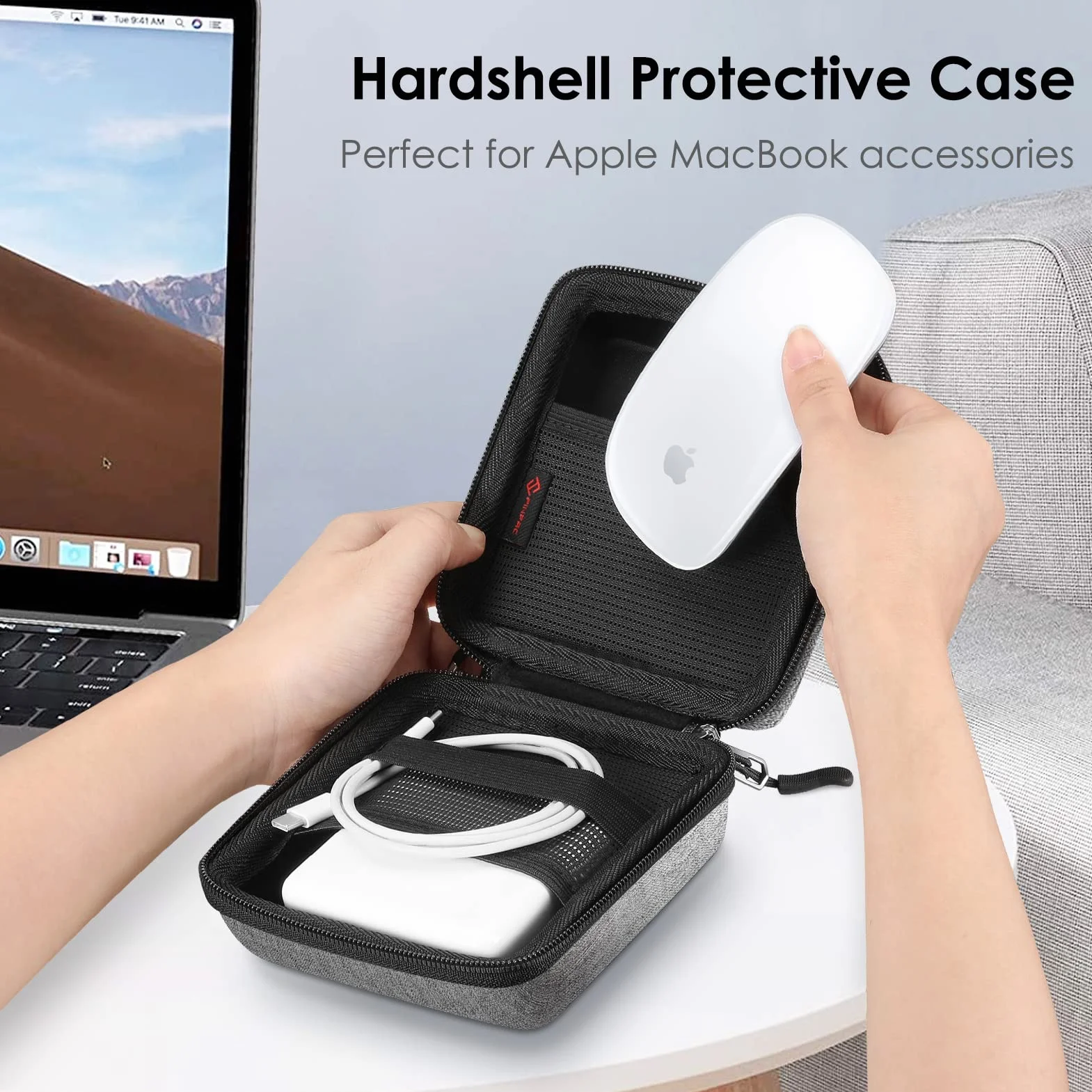 FINPAC Twarde etui na ładowarkę MacBook, mała torba organizująca na elektronikę do zasilacza MacBook, przenośna saszetka podróżna do przechowywania akcesoriów do laptopa, Magic Mouse, napędów USB