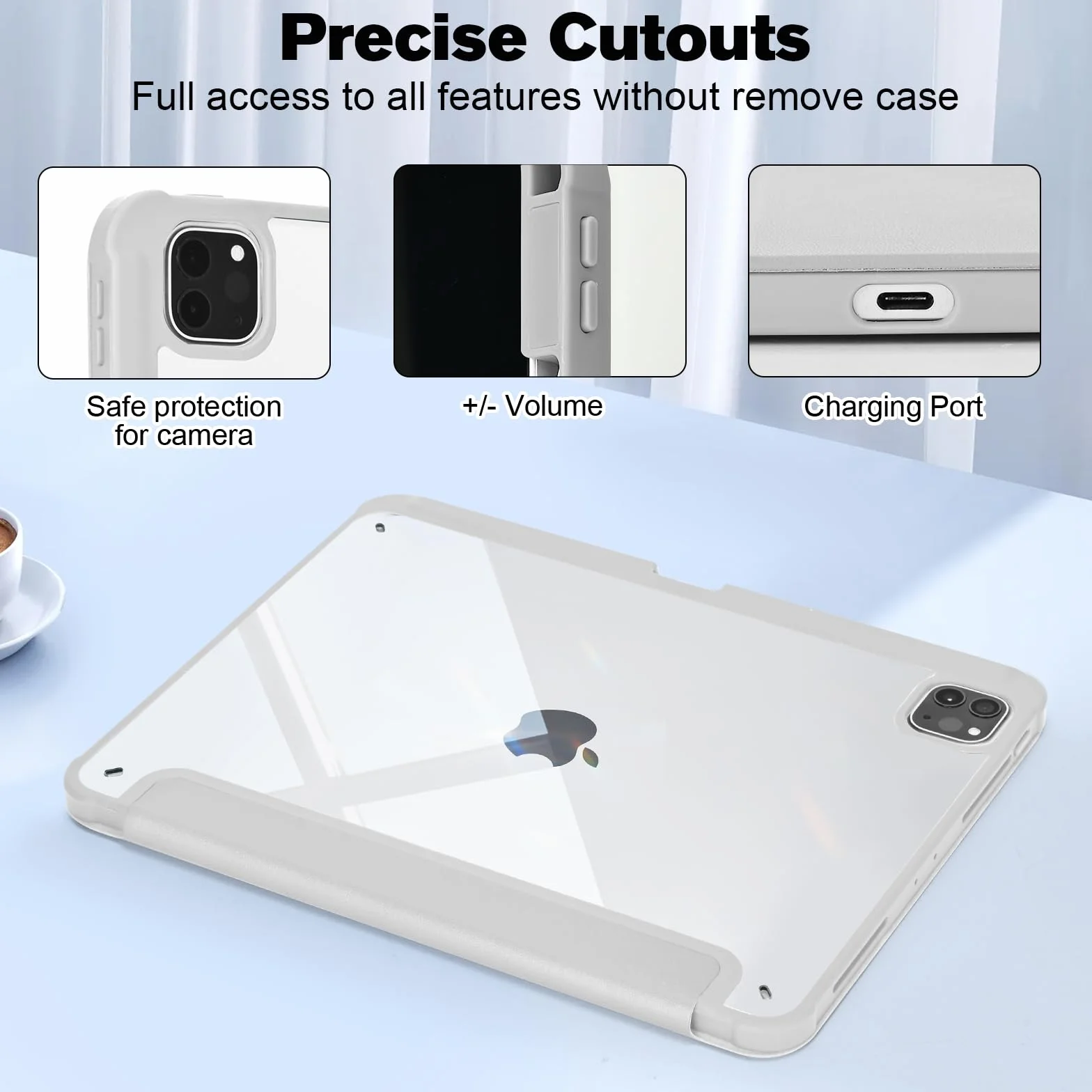 Etui do iPad Pro 11 cali 4/3/2/1 generacji z Uchwytem na Długopis, Odporne na Uderzenia, Jasnoszary