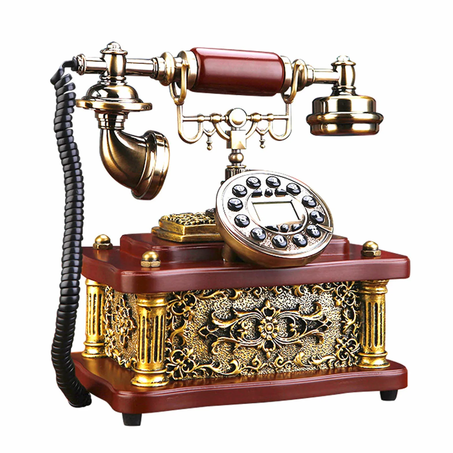 WangXLDD Telefon stacjonarny w stylu retro z przyciskiem, klasyczny vintage na biurko, przewodowy biurowy telefon z LCD do domu biura hotelu baru