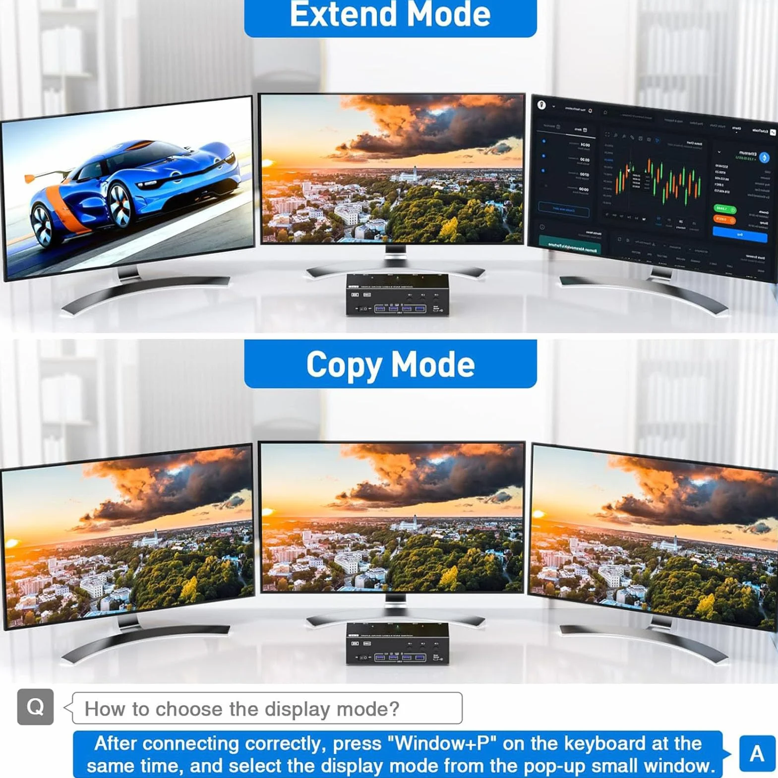 Przełącznik KVM USB 3.0 3 Wyświetla Komputery DisplayPort 8K 60 Hz 4K (Wtyczka UE)