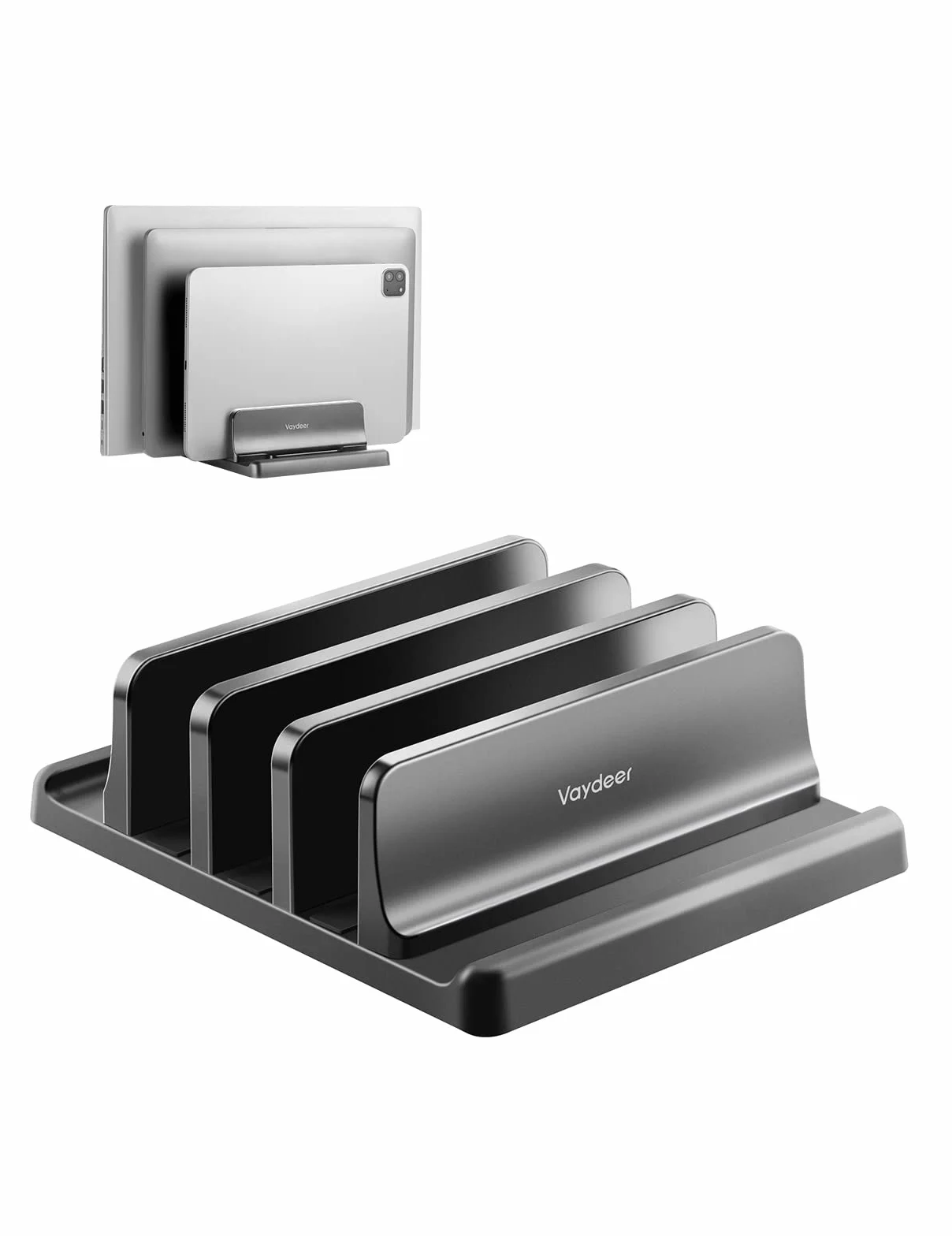VAYDEER pionowy stojak na laptopa, regulowany i wszechstronny z 3 rowkami. Kompatybilny z Macbook/Pro, Mac, iPadem i laptopem. Elegancki czarny design
