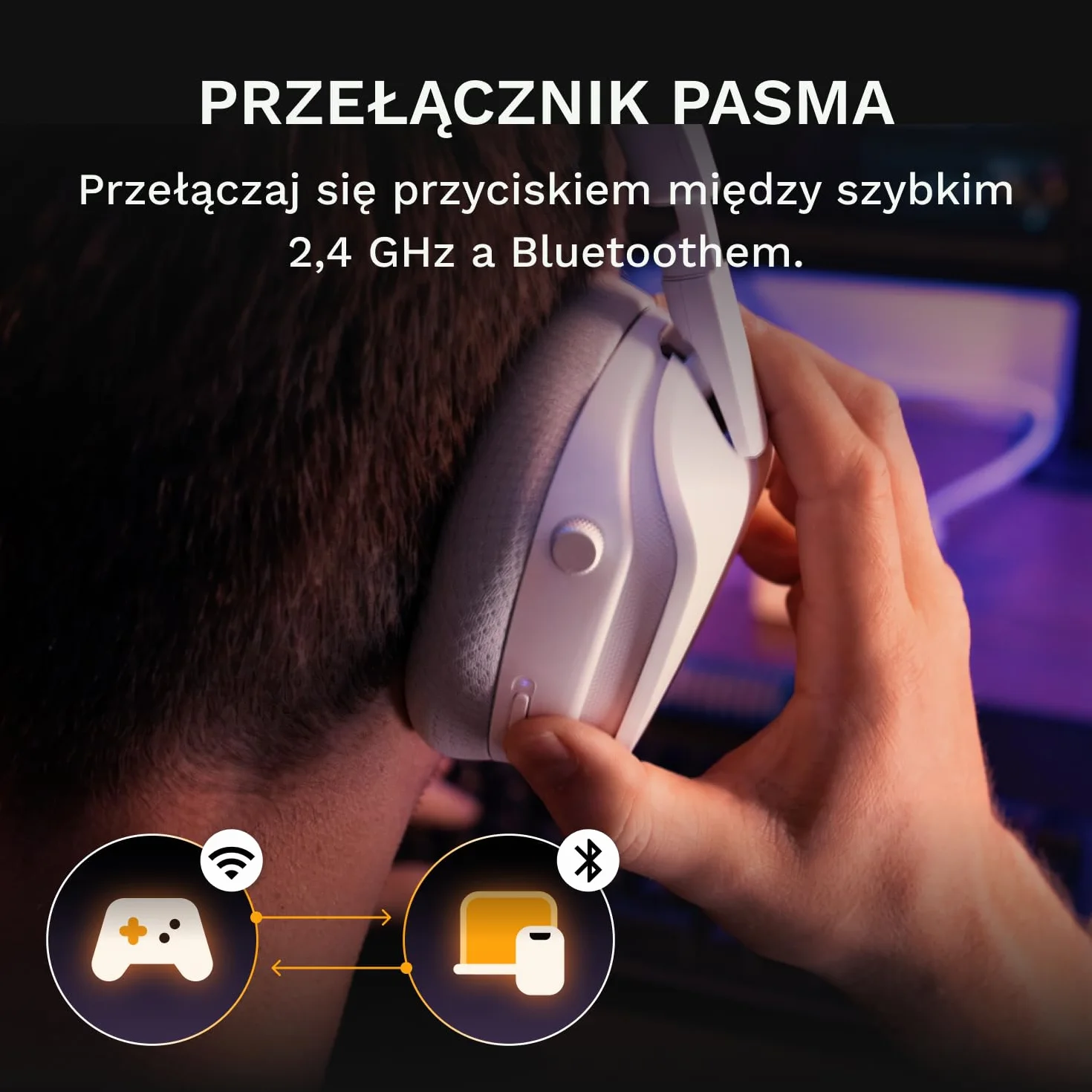 Glorious GHS Wireless InfinitePlay - Headset Gaming - PC, PS5, PS4 - Biały | Wymienne Baterie 85h, ON przy Wymianie, 2.4GHz i Bluetooth, Dostrojone Przetworniki, Odłączany Mikrofon z Redukcją Szumów