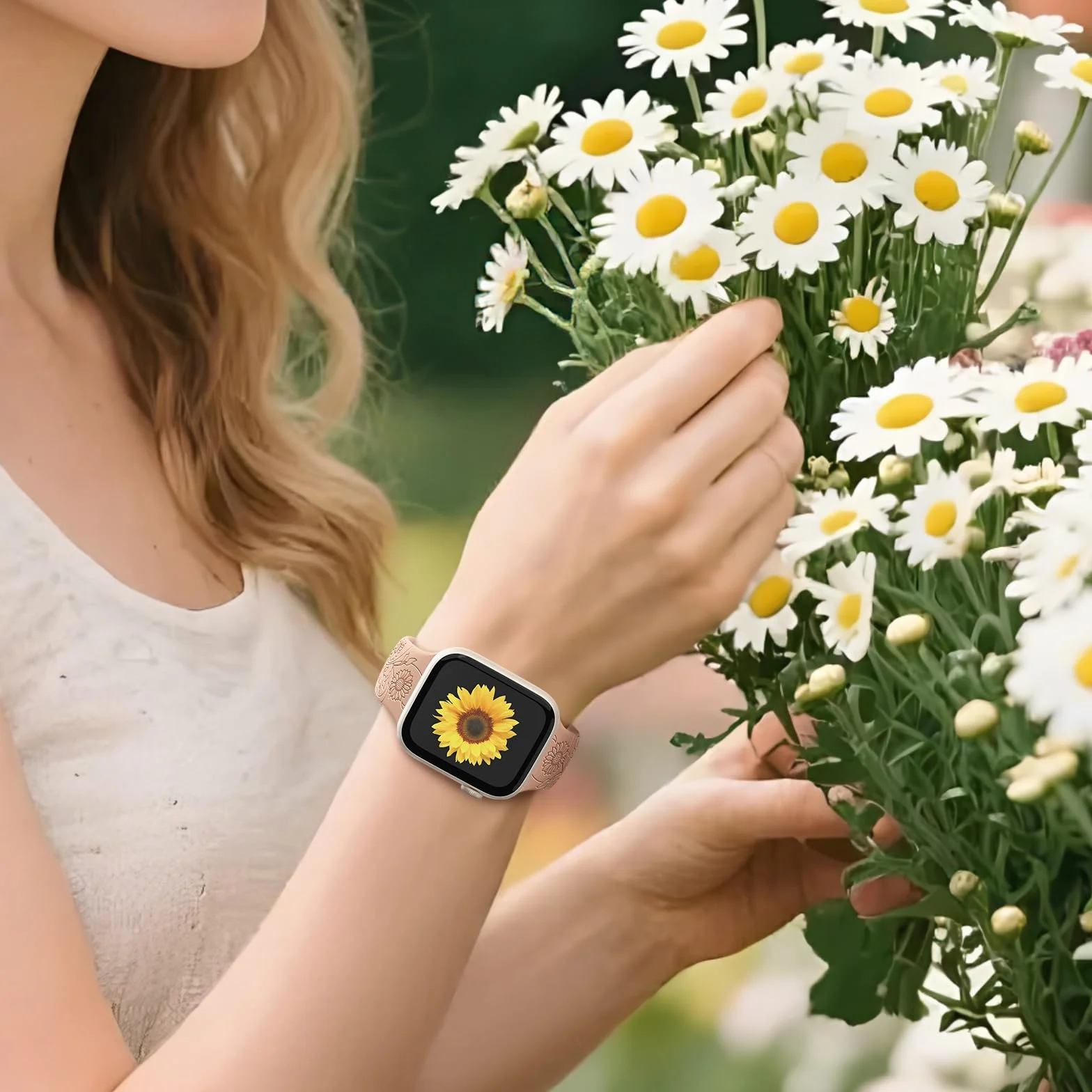 AMSKY Silikonowy pasek zastępczy do Apple Watch, 3 sztuki, z motywem kwiatowym, kompatybilny z Apple Watch 40 mm, 41 mm, 44 mm, 45 mm, 38 mm, 42 mm, 49 mm, dla kobiet, silikonowy pasek zastępczy,