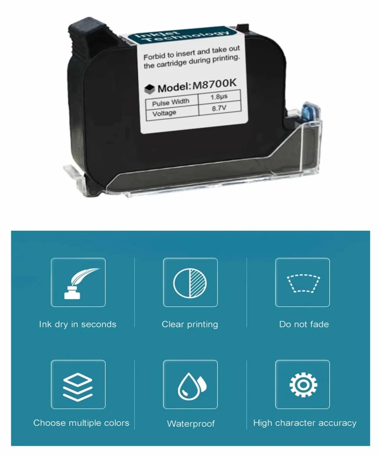 A Level Ink Ręczna drukarka atramentowa online Wkład szybkoschnący czarny B Level 12,7 mm Oryginalne części biurowe Drukowanie wieloformatowe(5PCS)