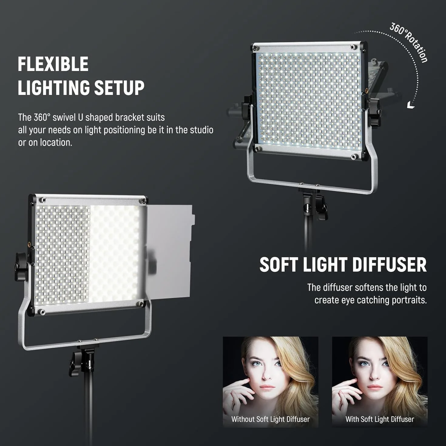 NEEWER Ulepszona lampa studyjna LED RGB ze statywem, sterowana aplikacją, 50 W, 7000 lumenów, IRC97 + 3200-5600K, ściemniany panel fotograficzny, zestaw oświetleniowy, RGB660 Pro II
