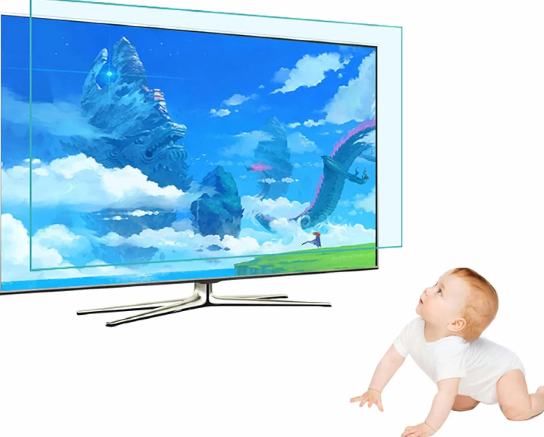 Folia Ochronna Na Ekran Telewizora Antyodblaskowa/Antyniebieskie Światło/Antyzarysowania/Antyodciski Palców - Łatwa Instalacja I Bąbelki - / 48 Cali 1056X596 M,Clear-40 Inches 886x498mm