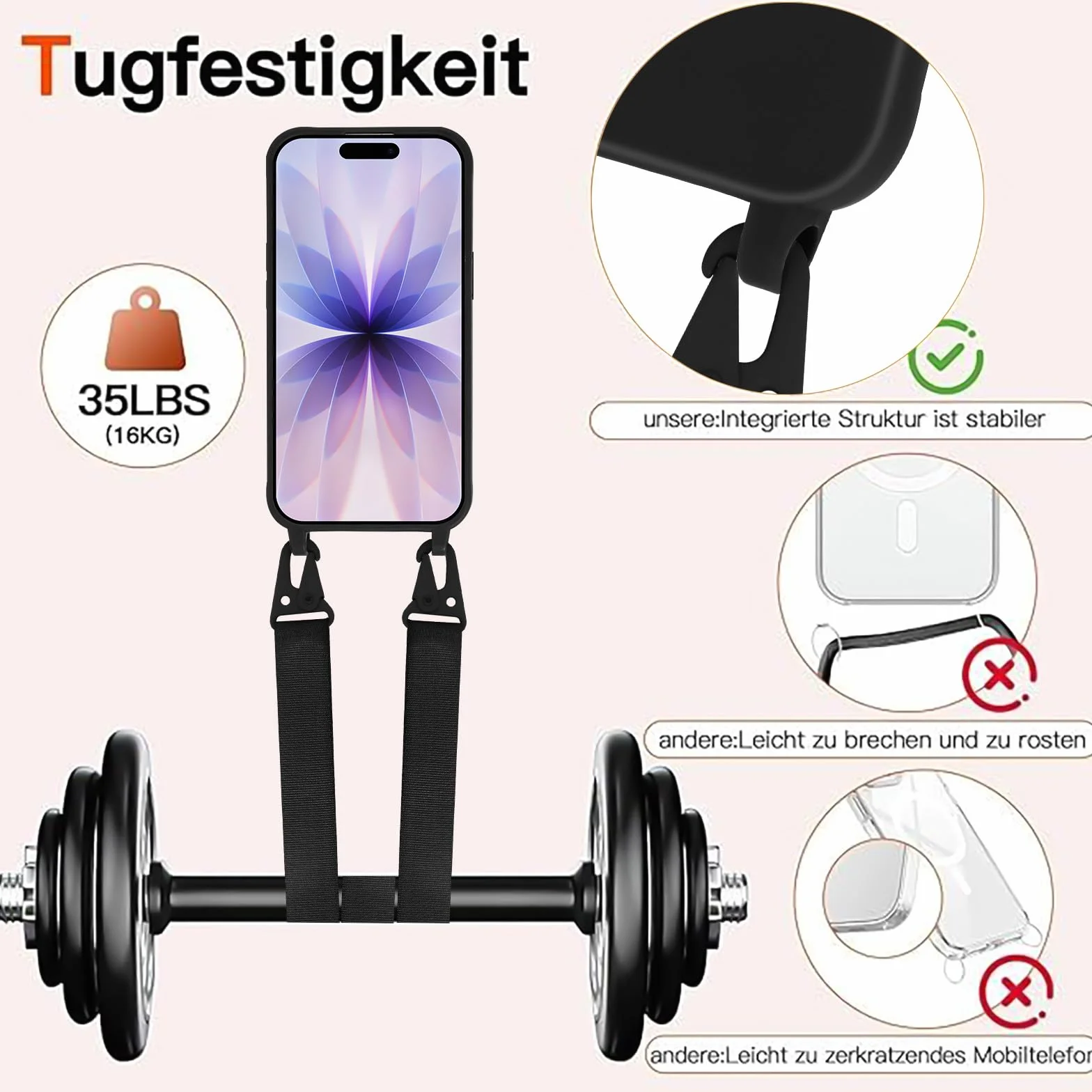 Magnetyczne etui silikonowe na iPhone 17 6.1" z paskiem na szyję, czarne