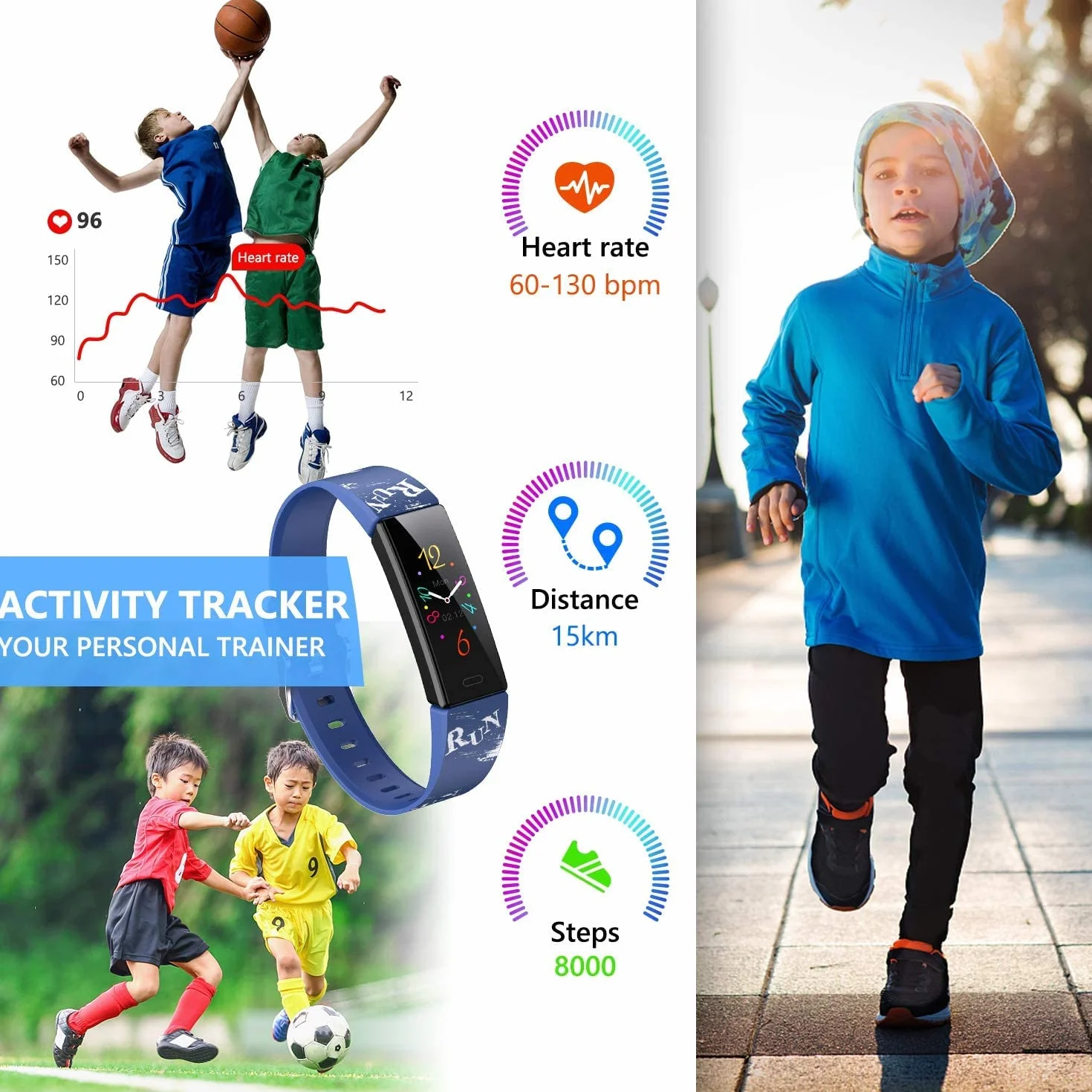 Dzieci dziewczęta chłopcy nastolatki prezent inteligentny zegarek/opaska na rękę. Tracker fitness, wodoodporny monitor aktywności IP68, krokomierz, monitor snu tętna, 11 trybów sportowych,