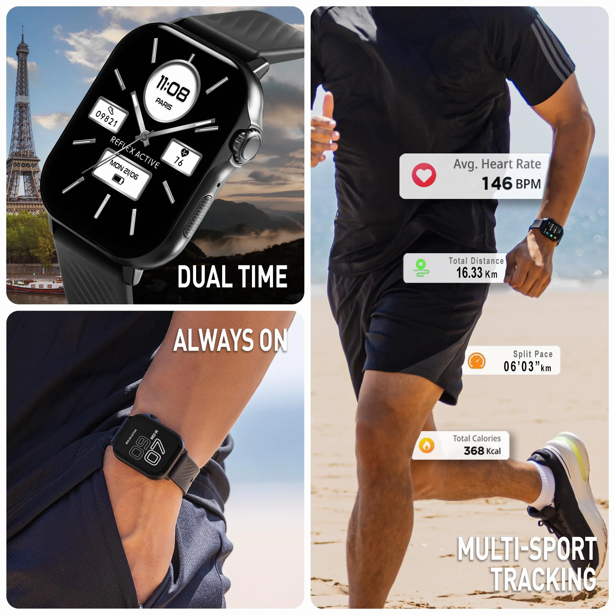 Reflex Active Venture AMOLED GPS Calling czarny pasek Smart Watch
