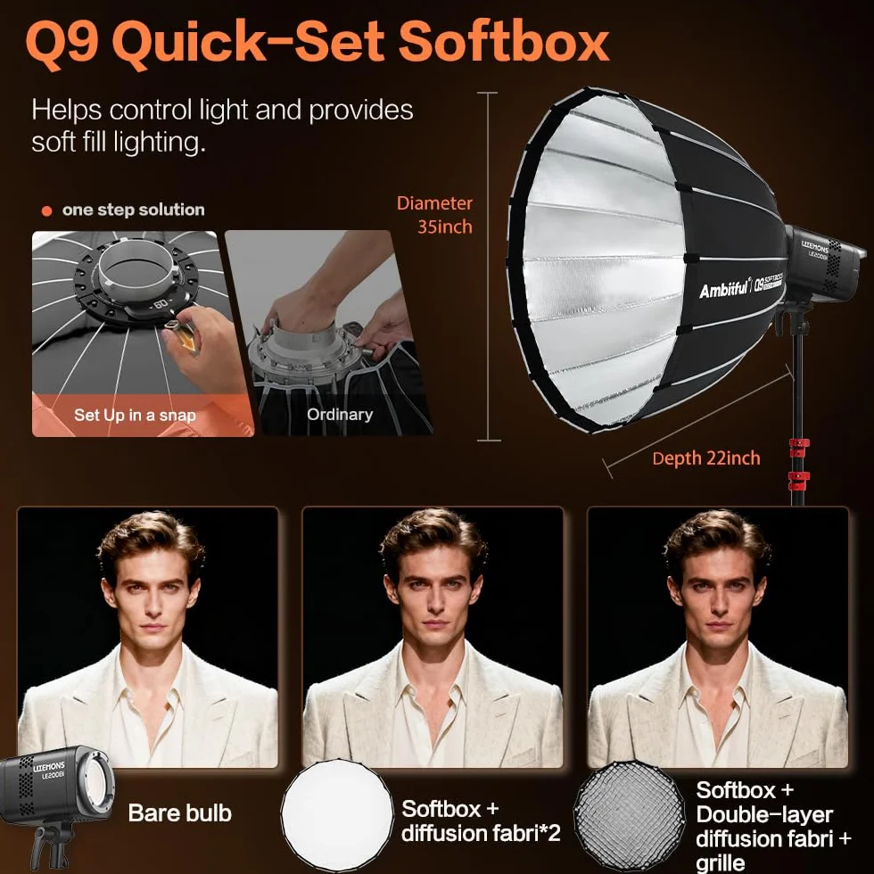 GODOX LE200Bi Zestaw oświetlenia wideo LED, dwukolorowa dioda COB o mocy 220 W z softboxem, statyw 280 cm, 2800 K–6500 K, CRI 98+, sterowanie Bluetooth/DMX do studia, filmowania na YouTube