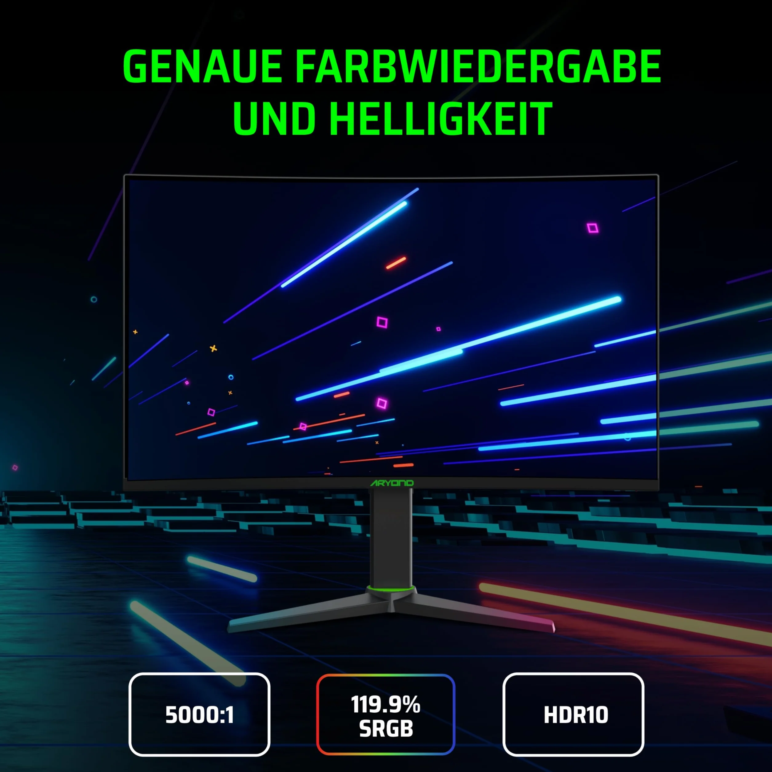 Aryond Zakrzywiony monitor gamingowy A27 V2, zakrzywiony wyświetlacz QHD 27 cali 180 Hz (2560 x 1440), czas reakcji 1 ms, HDR 10, FreeSync, G Sync 119,9%, SRGB, głośniki 2 x Ω8 x 2 W, połączenie HDMI