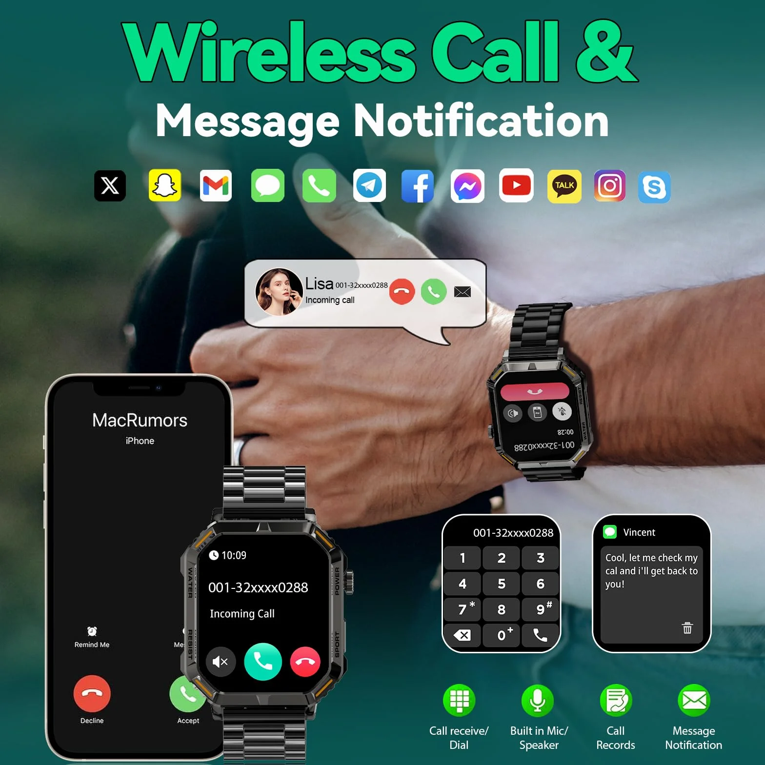 Inteligentny Zegarek Homailida dla Mężczyzn, HD 1,96" Cala, 200 Sportowych | Odbieranie/Wykonywanie Połączeń, Tracker Fitness z Pomiarem Tętna, Zdrowia i Snu, Kompatybilny z Systemami iOS i Android