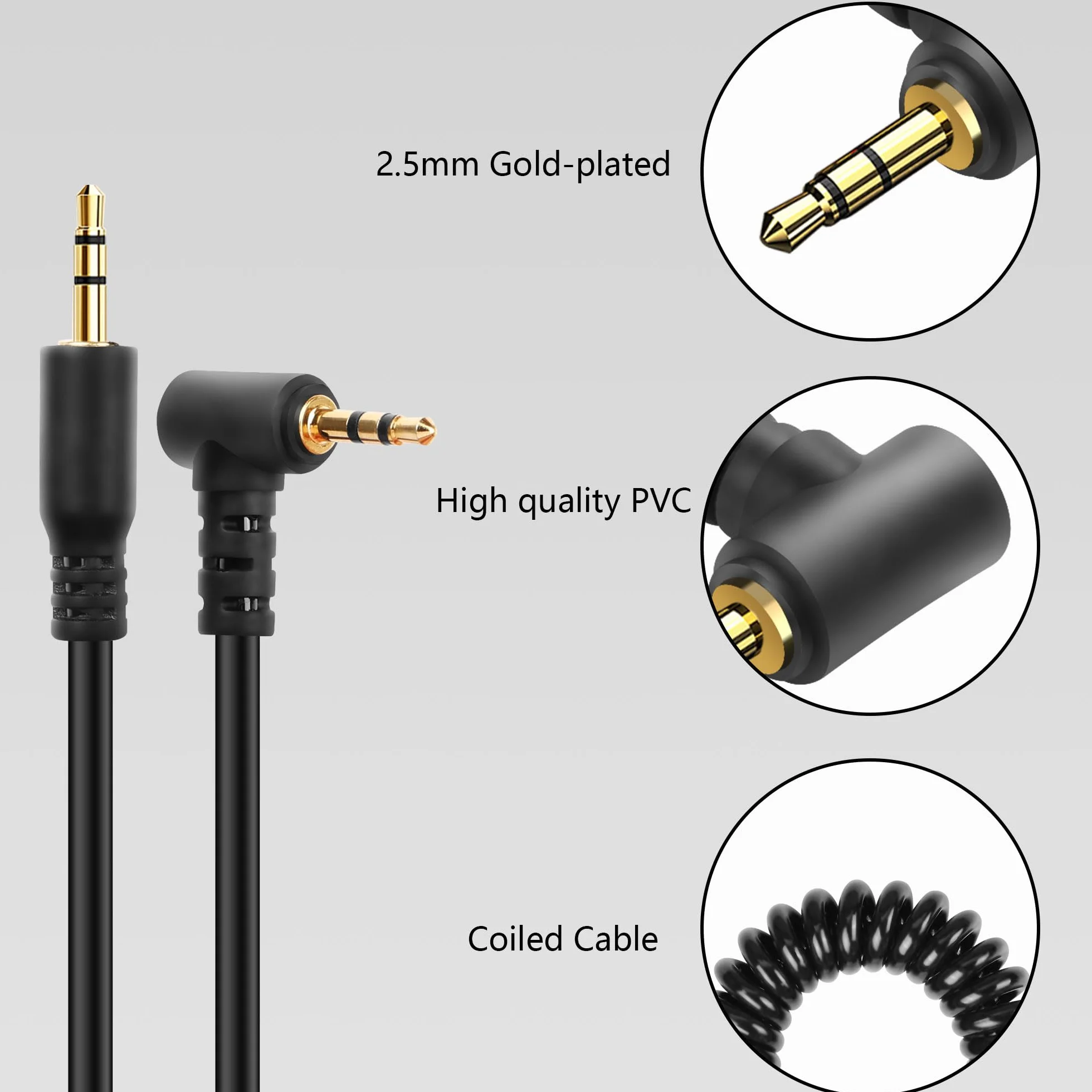 CERRXIAN 2 szt. 2,5 mm kabel audio, 2,5 mm TRS 3-biegunowa wtyczka na wtyczkę, kabel spiralny stereo audio Aux do kamery, aparatu, pilota zdalnego sterowania aparatem, słuchawek, blasterów IR i