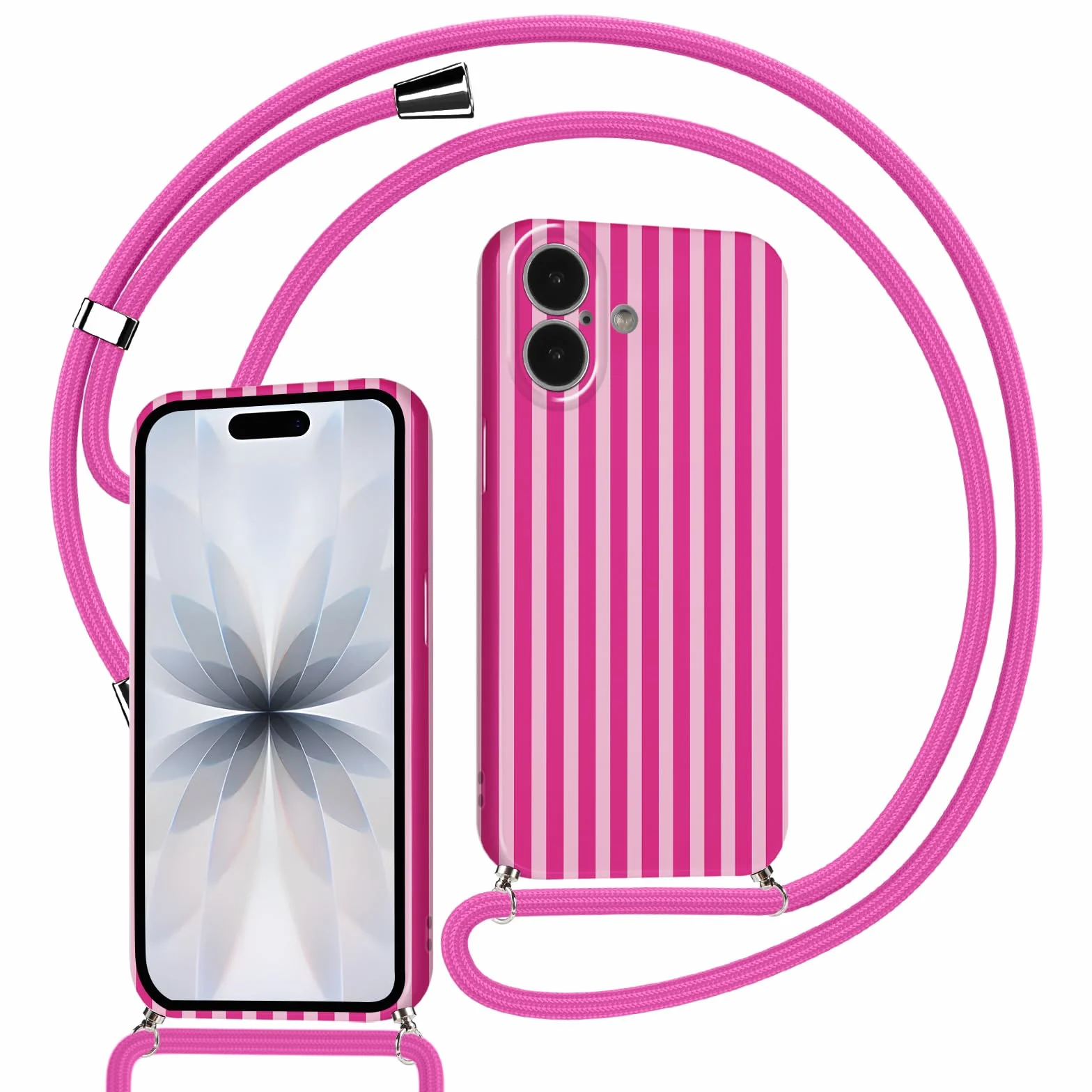 Silikonowy pasek na telefon iPhone 17, etui ze smyczką, regulowany naszyjnik, różowo-purpurowy