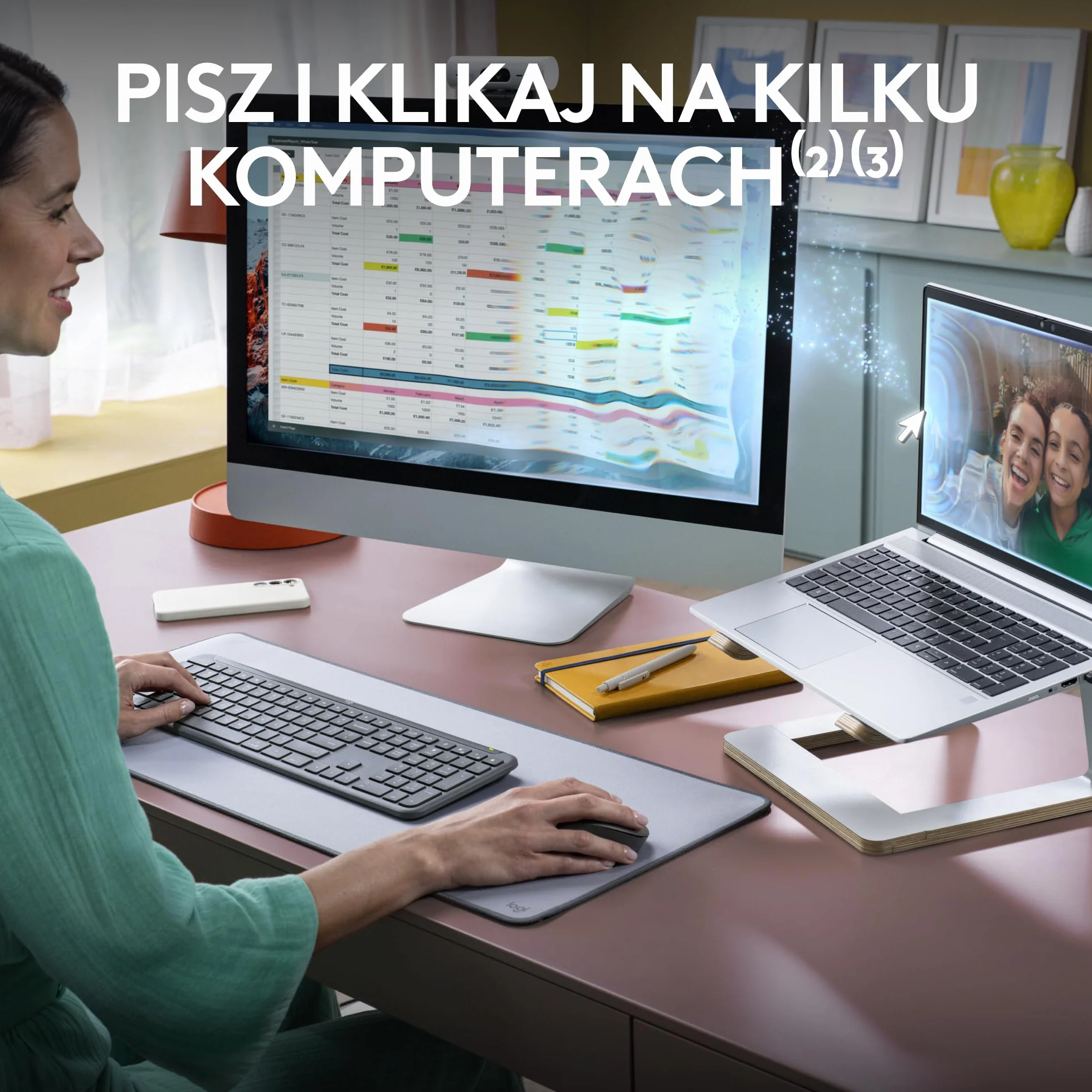 Logitech MK950 Signature Slim, zestaw bezprzewodowej klawiatury i myszy, elegancki design, ciche pisanie, przełączanie między 3 urządzeniami, Bluetooth, wiele OS, Windows, Mac, QWERTY US INT'L, Grafit