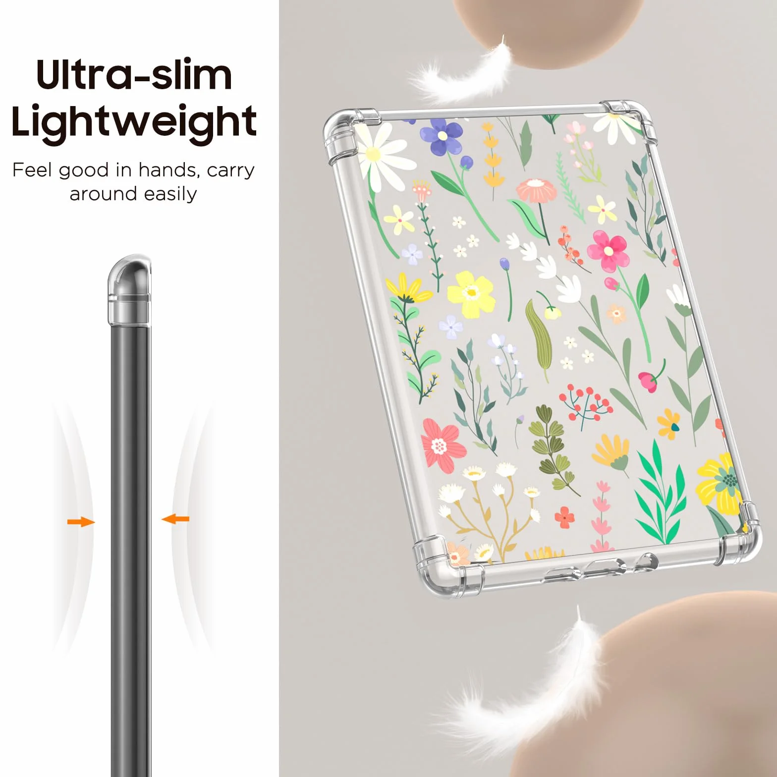 MoKo Case for 6.8" Kindle Paperwhite(11th Generation 2021 Release) & Kindle Paperwhite Signature Edition, Ultra Clear Soft Flexible Transparent TPU Skin Bumper Back Cover Shell, Clear & Flower