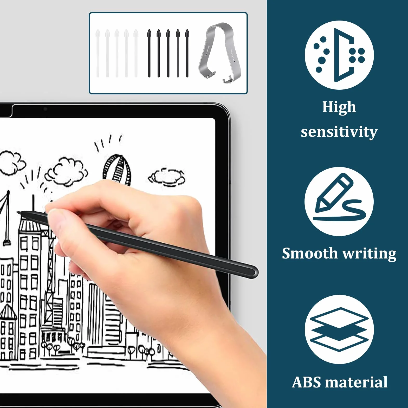 11 sztuk zamiennych końcówek S Pen do Samsung Galaxy Tab, kompatybilne z Tab S9/S9+/S9 FE/S9 Ultra/S8/S8+/S8 Ultra/S7/S7 FE/S6/S6 Lite/N10/N20/S21 Ultra/S22 Ultra/S23 Ultra, kolor czarny