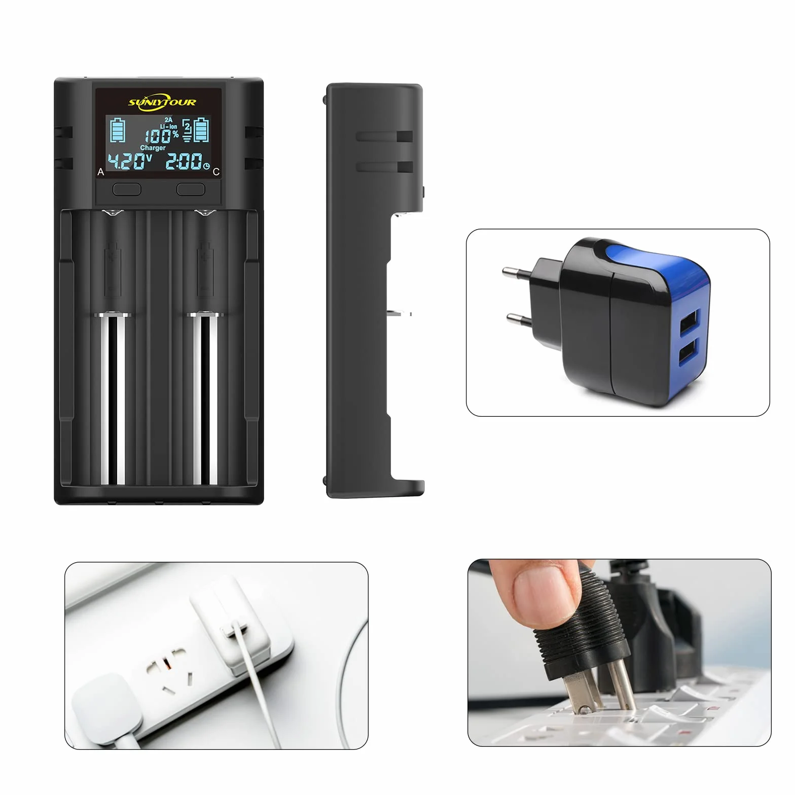 Inteligentna 21700 18650 ładowarka,LCD 21700 Ładowarka baterii 21750 21700 ładowarka do 20700 22700 26650 26700 16340 (RCR123) 17650 17670 Akumulator Ni-MH/Ni-Cd AA AAA
