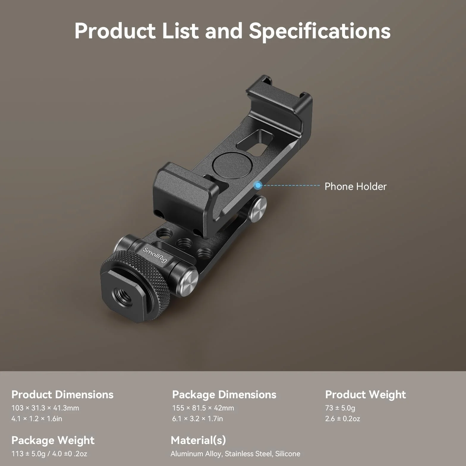 SMALLRIG Metal Phone Support with Cold Shoe Mount, Uniwersalny Adapter do Mocowania Telefonu Komórkowego z Możliwością Swobodnej Regulacji, Uchwyt do Statywu Telefonu dla iPhone 15/14-4382