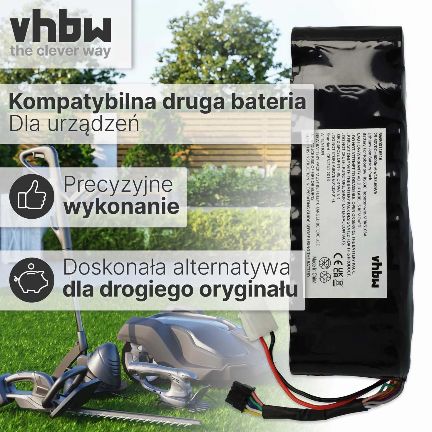 vhbw Akumulator do kosiarki Robomow RS615 Pro RS615U RS625 Pro 6000 mAh 25,6 V litowo-jonowy