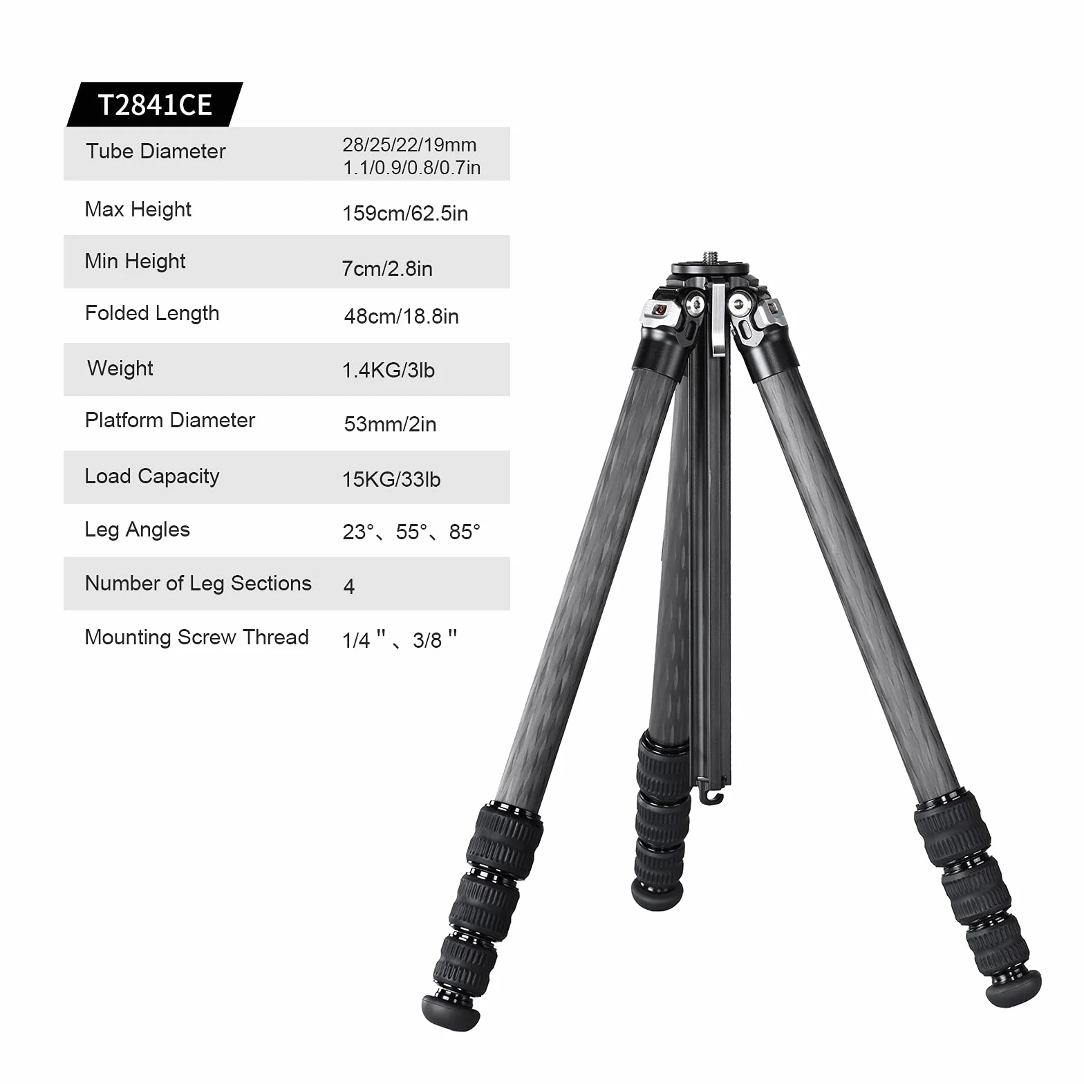 SUNWAYFOTO T2841CE statyw podróżny z włókna węglowego kompaktowy lekki przenośny profesjonalny statyw DSLR aparat wodoodporny, obciążenie 15 kg