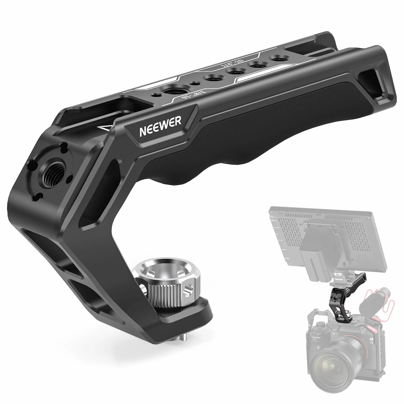 NEEWER Górny uchwyt aparatu z kołkami ustalającymi ARRI 3/8", wygodny silikonowy uchwyt z gwintem 1/4" 3/8" i 3 zimnymi butami, kompatybilny z uchwytami SmallRig, klatkami na aparat, zestawami wideo