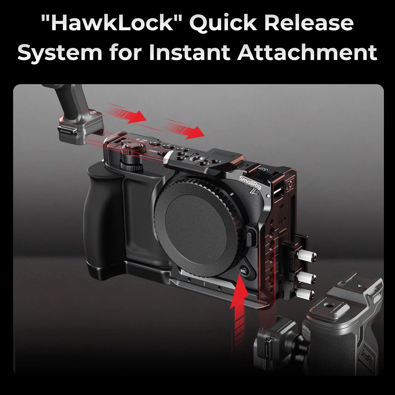 SMALLRIG Klatka przedłużająca „HawkLock” z szybkozłączką do Nikon ZR z uchwytem, ​​wbudowana płytka szybkozłączki do Arca, odpowiednia do stabilizatorów i statywów do DJI RS 2 /RSC 2 /RS 3 Pro, 5904