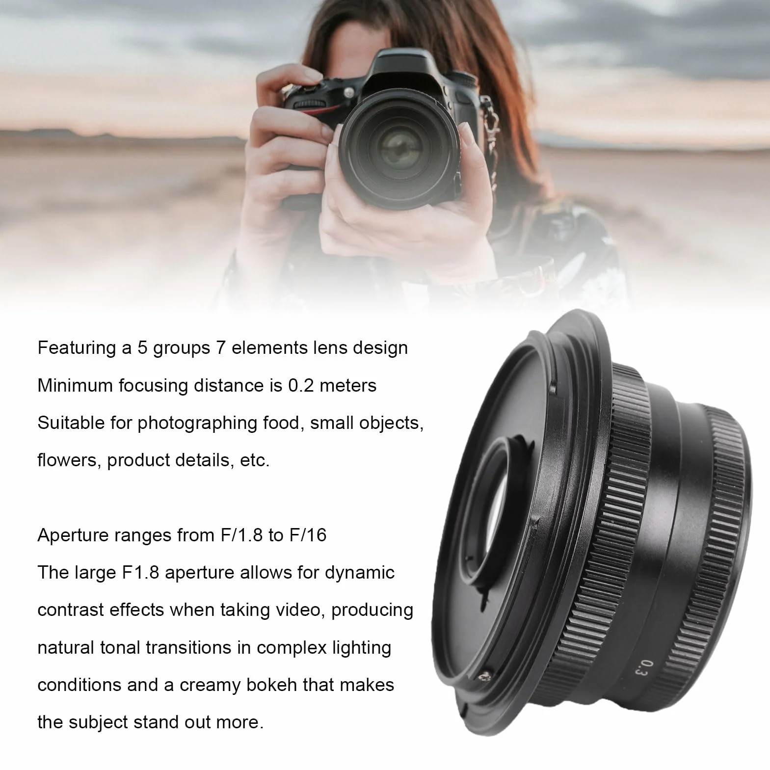 Sxhlseller Obiektyw Stałoogniskowy 25mm F1.8 z Manualnym Ustawieniem Ostrości do Aparatów APS-C, Szeroki Otwór, 8-listkowy Obiektyw o Stałej Ogniskowej, Kompaktowy do Fotografii R7 R10 R50