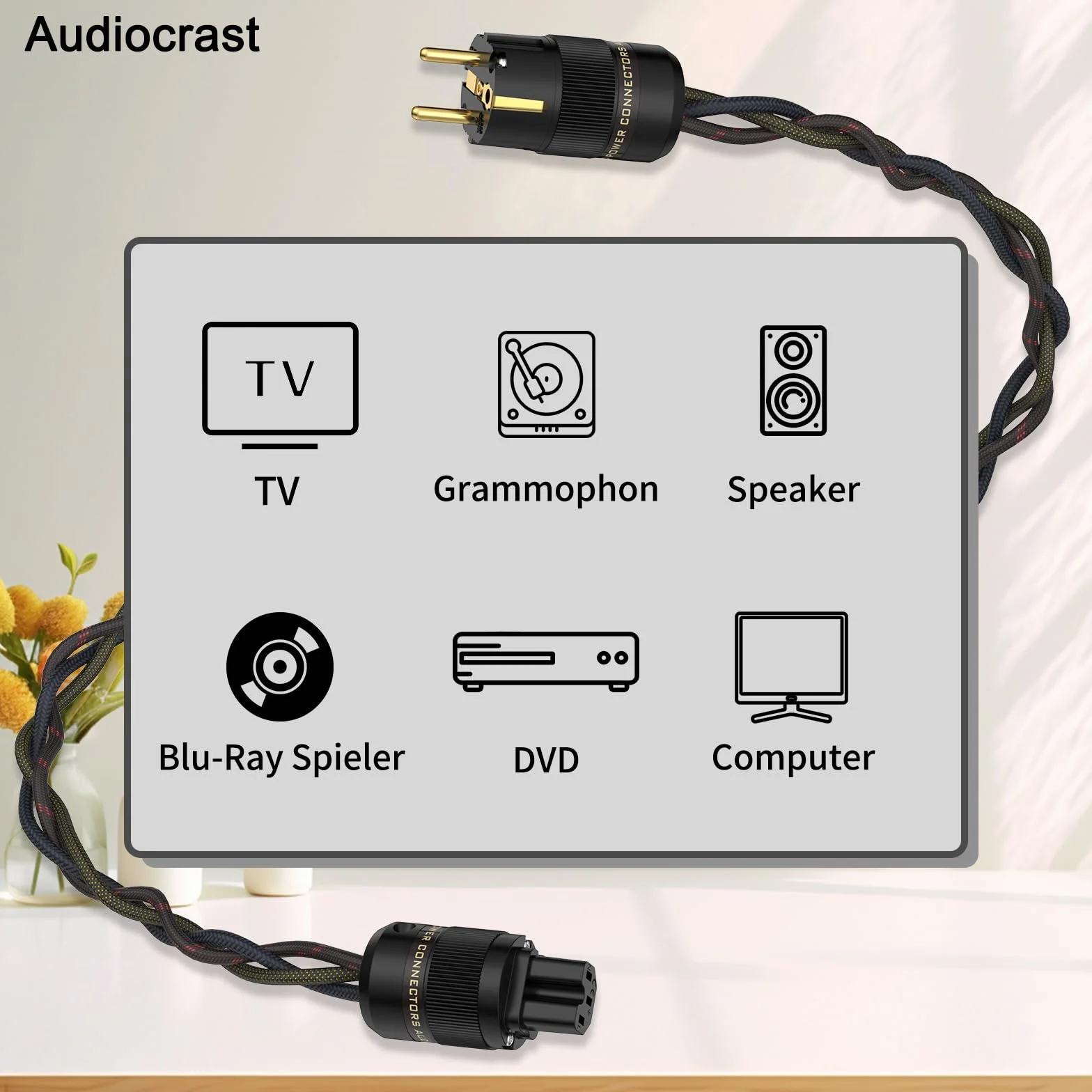 High-End kabel sieciowy HiFi kabel sieciowy z wtyczką Schuko i złączem zimnego do subwoofera, wzmacniacza, złącza DV/AV C15 (1,5 m)