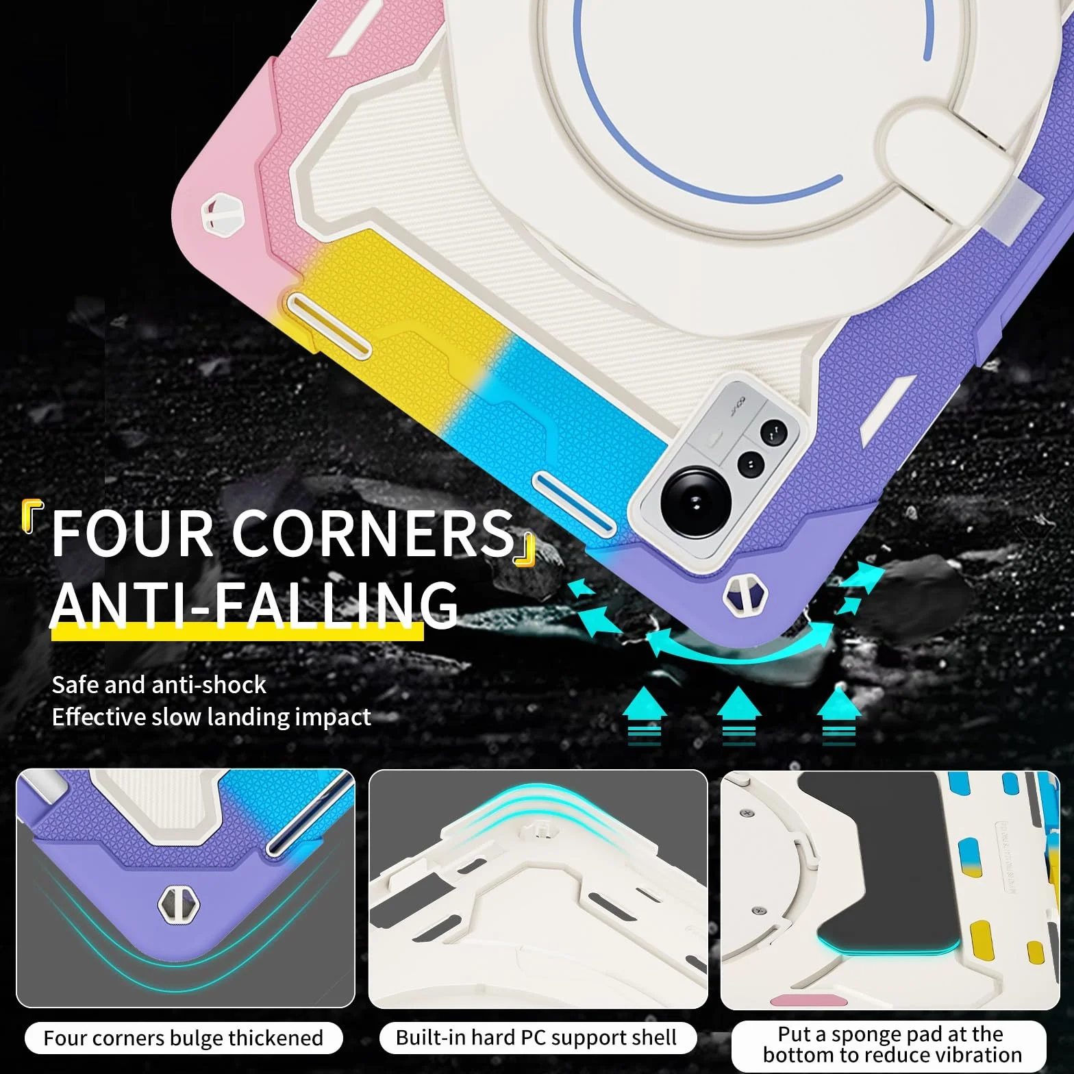 Pełna torba ochronna Wytrzymała obudowa ochronna do Xiaomi Mi Pad 5 Pro 12,4", stojak obrotowy o 360°, pasek na ramię, uchwyt na długopis i pierścień uchwytu, ochrona przed wstrząsami dla dzieci i
