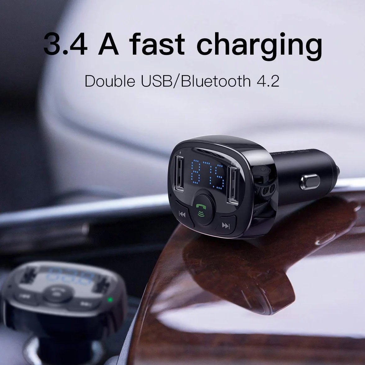 Baseus FM Transmitter T typed Bluetooth 2xUSB microSD (czarny)