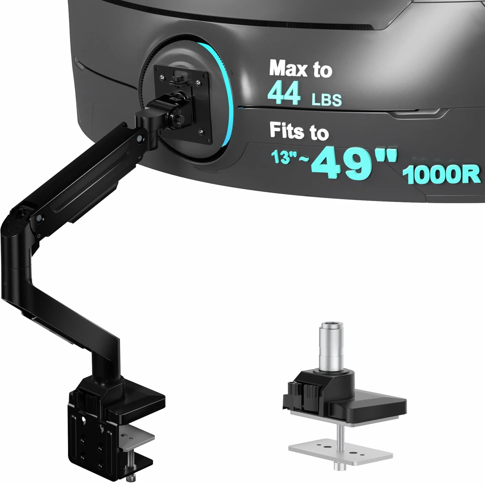 WALI Ramię ze sprężyną gazową z pojedynczym monitorem do ultrawide ekranu do 35 cali i 15 kg, wytrzymały stojak na monitor, w pełni regulowany uchwyt na biurko, VESA 75 i 100 mm, czarny (GSM001XL)