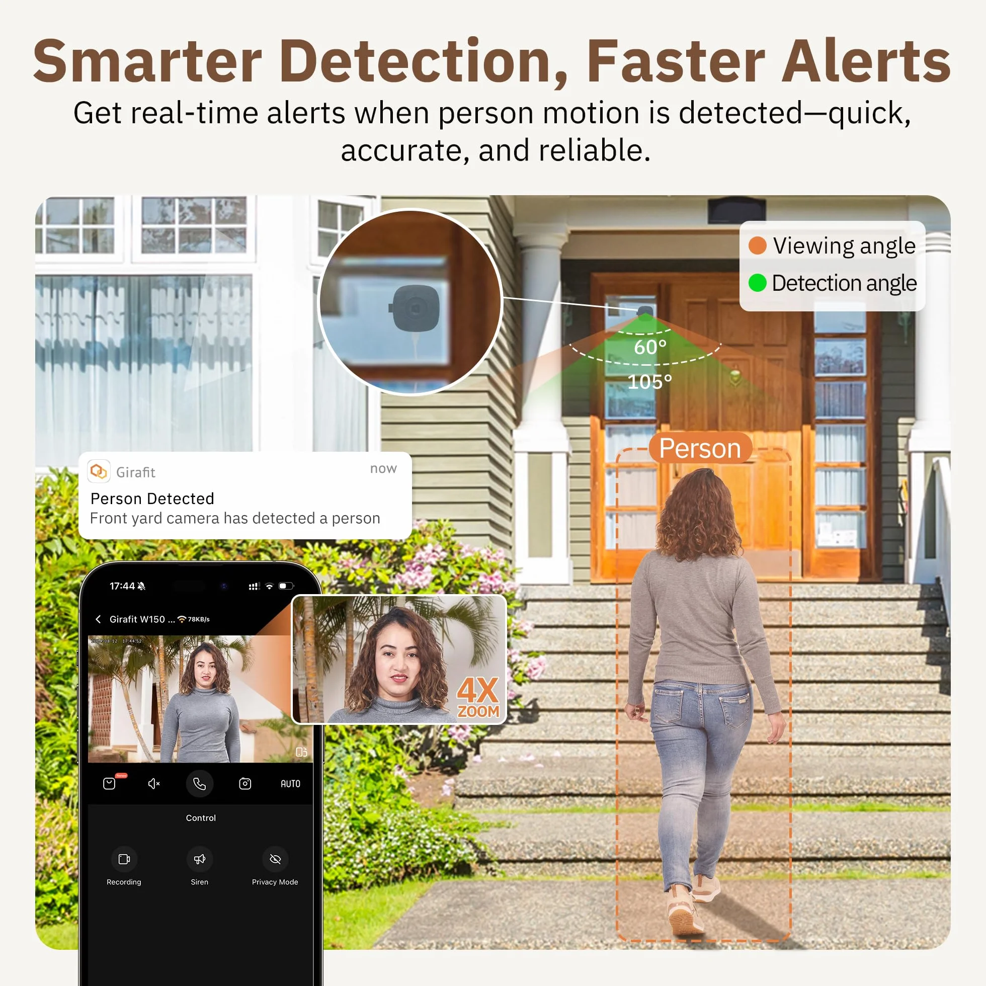 Girafit Kamera okienna 3 MP 2K, kamery WiFi 2,4 GHz 5 GHz do bezpieczeństwa w domu, 2-pak ChroMax w kolorze noktowizora, wykrywanie osoby i ruchu, nagrywanie 24/7,