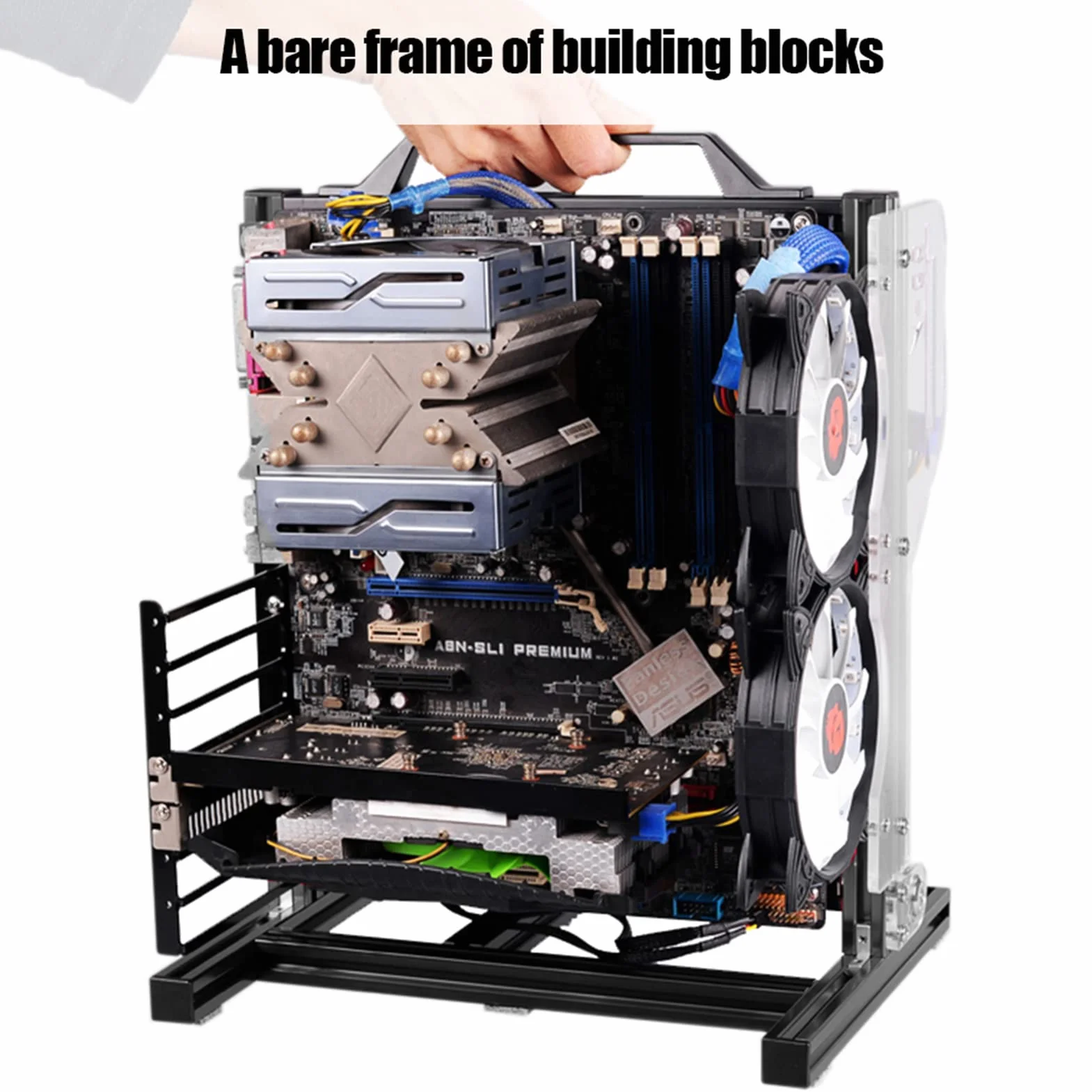 Semme Otwarta Obudowa ATX M ATX/ITX Lekka Aluminiowa Rama do Przetaktowywania w Pionie Test DIY z Uchwytami Obsługuje Płyty Główne M ITX Doskonałe Odprowadzanie Ciepła (BLACK)