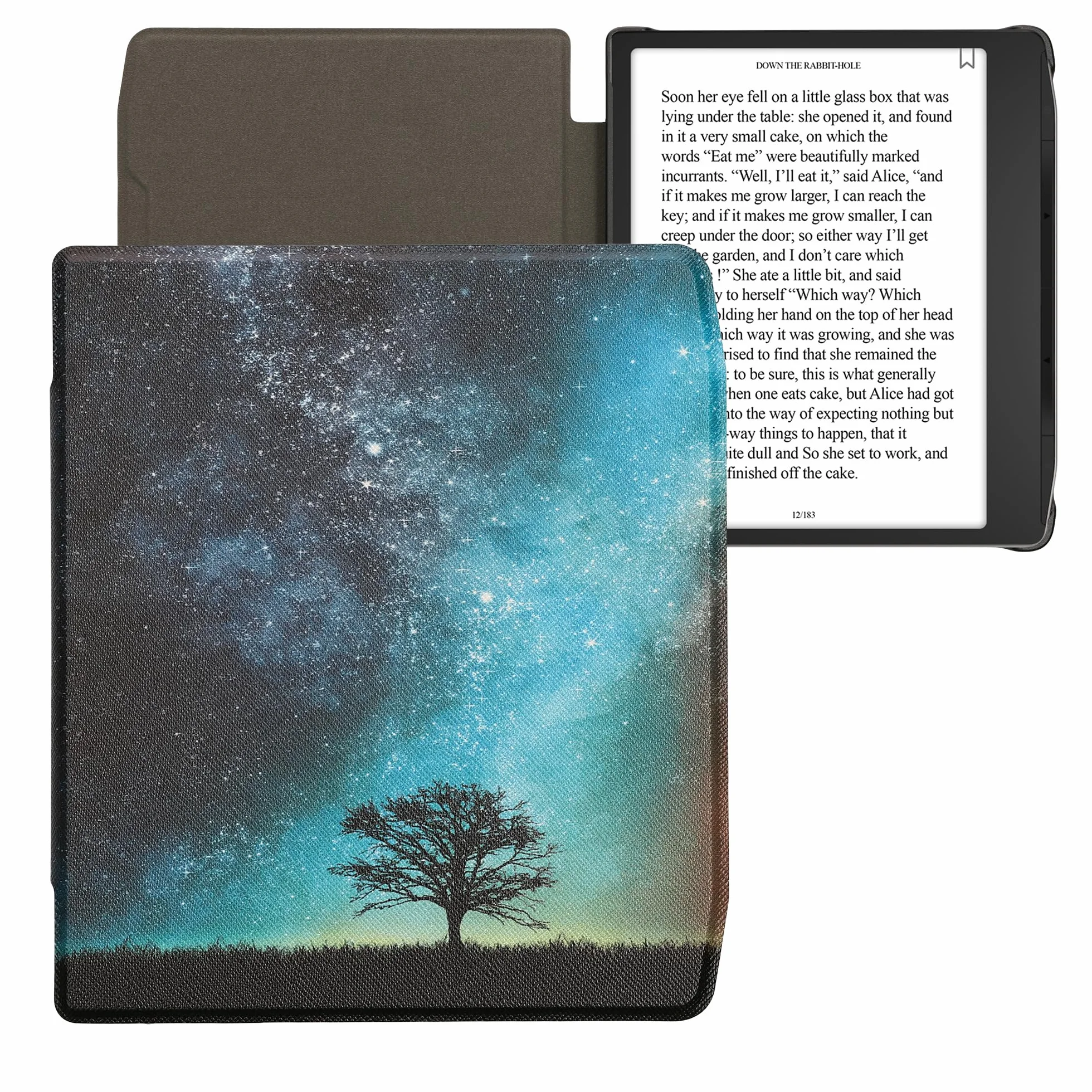 kwmobile etui klapkowe kompatybilne z Pocketbook Era/Era Color – etui na e-reader – galaktyka, drzewo, łąka, kolory: niebieski, szary, czarny