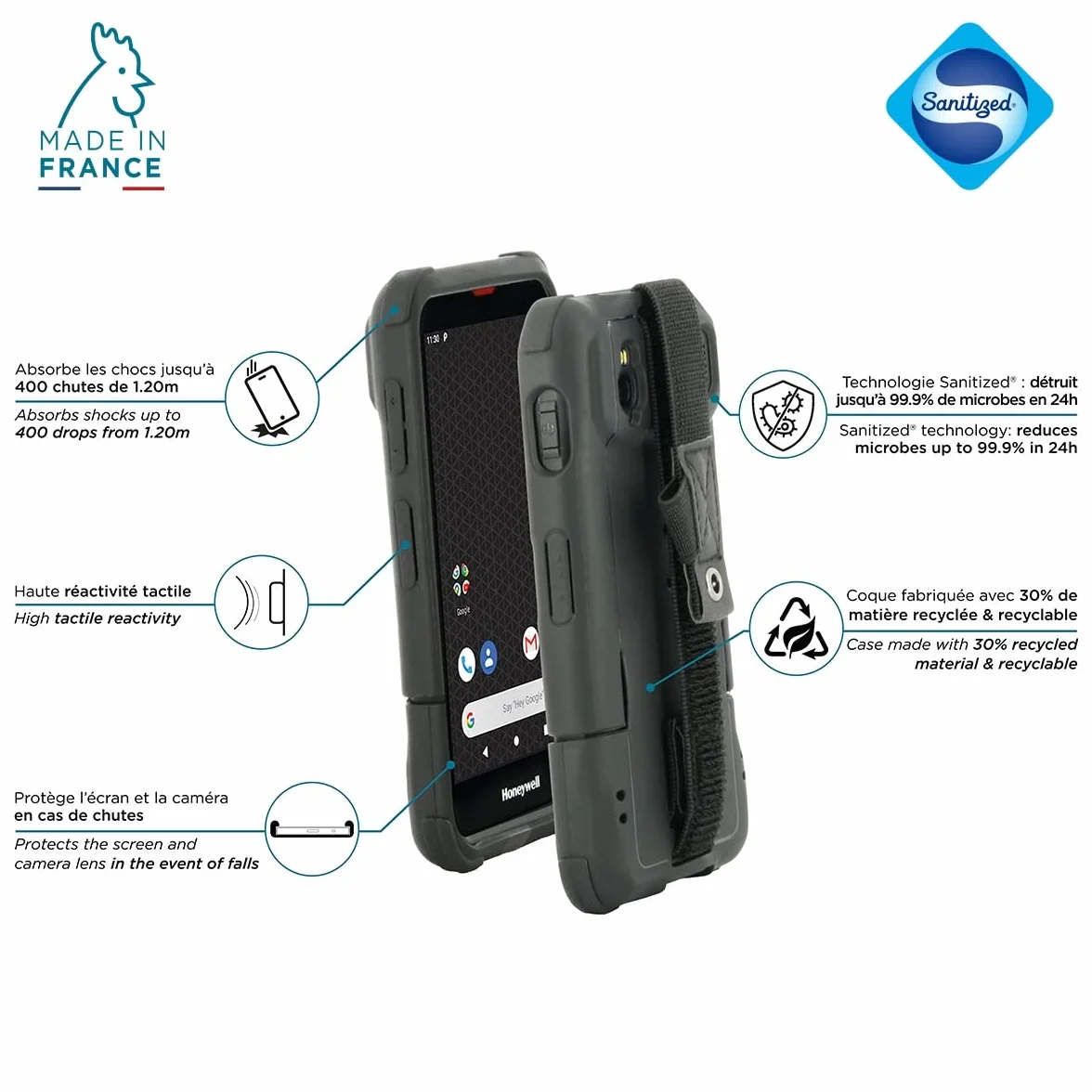Mobilis Protech Etui kompatybilne z Honeywell ScanPal EDA52 z uchwytem i długopisem, wzmocnione etui ochronne Wyprodukowano we Francji, kompatybilne ze stacjami ładującymi, czarne