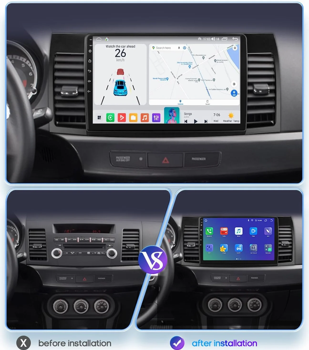 ,A,Y400S,Android 15.0 Stereo zamiennik dla Lancera 2007-2012 Radio samochodowe Nawigacja GPS 9-calowy przenośny odtwarzacz multimedialny DVD Odbiornik FM BT z Android Auto CarPlay