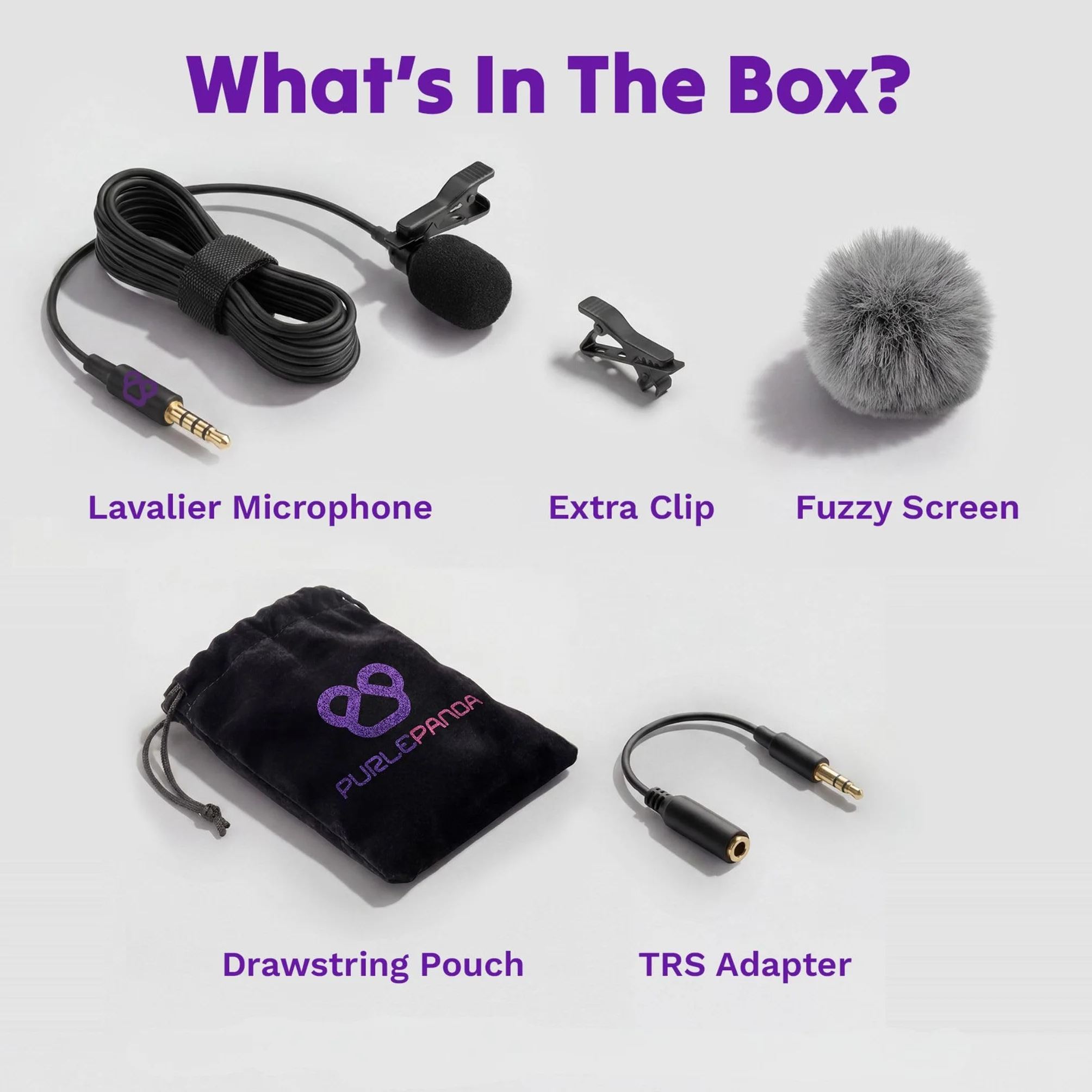 Purple Panda Zestaw mikrofonu do klapy Lavalier – Clip-on wielokierunkowy mikrofon pojemnościowy Lav kompatybilny z iPhone, iPad, GoPro, DSLR, Zoom/Tascam Recorder, Samsung, Android, PS4