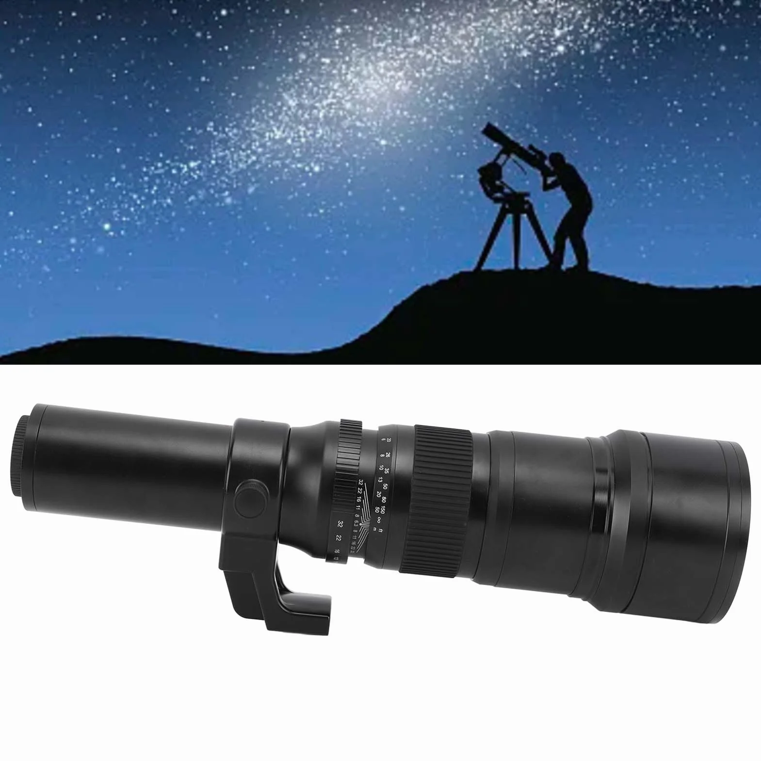 Cosiki Prime Teleobiektyw, Obiektyw Camera Prime Lens Multilayer MC Powlekany Szklanki Optyczne Pełna Ramka Bezlusterowa Kamera T2 z Adapterem ogniskową 500 Mm (BLACK)